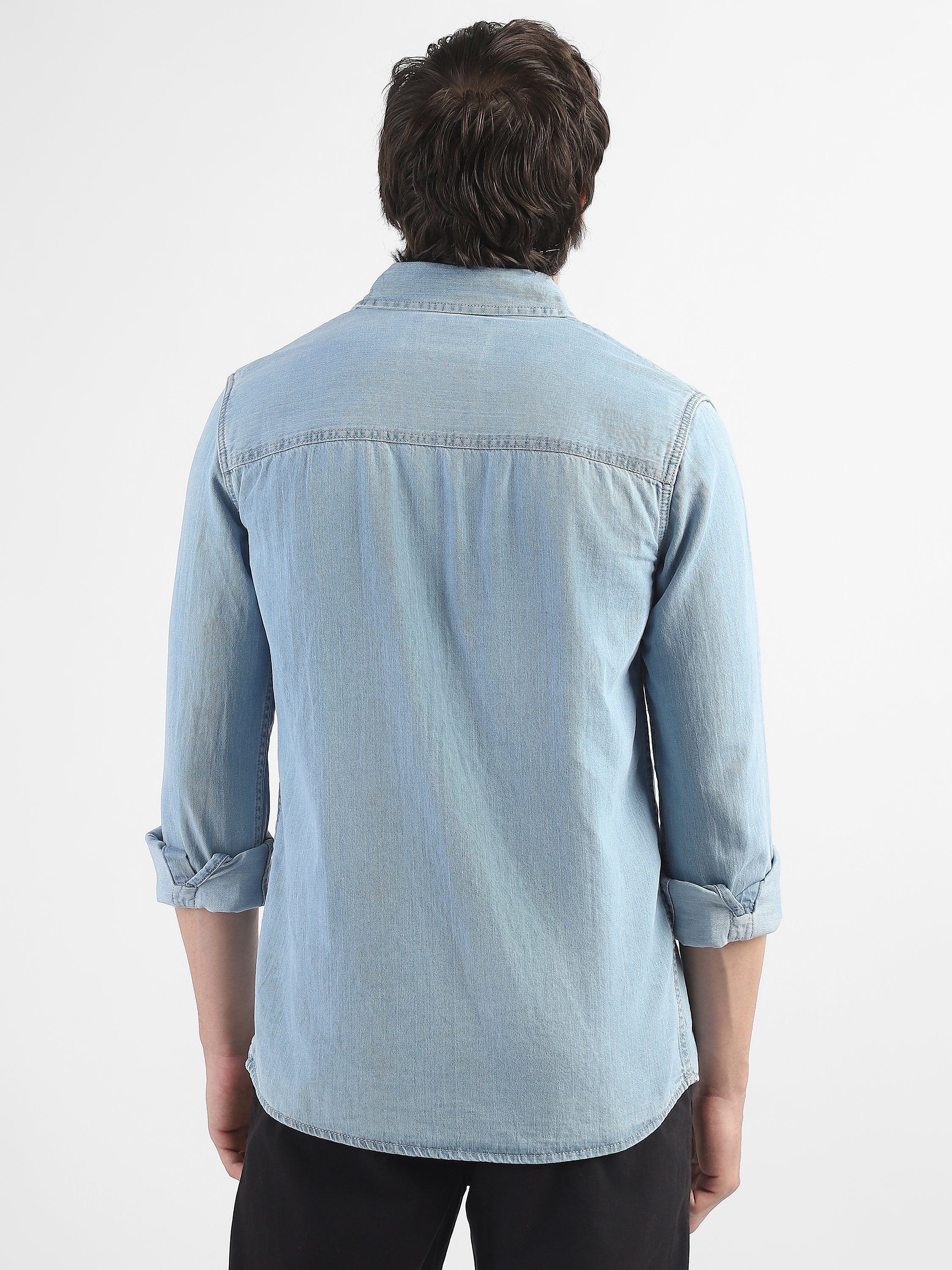 Men Denim Blue Regular Fit Shirt with Two Pockets