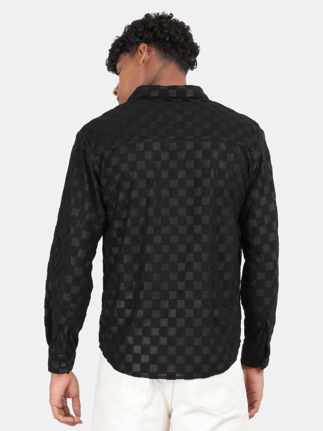 Men Black Slim Fit Spread Collar Full Sleeve Casual Shirt