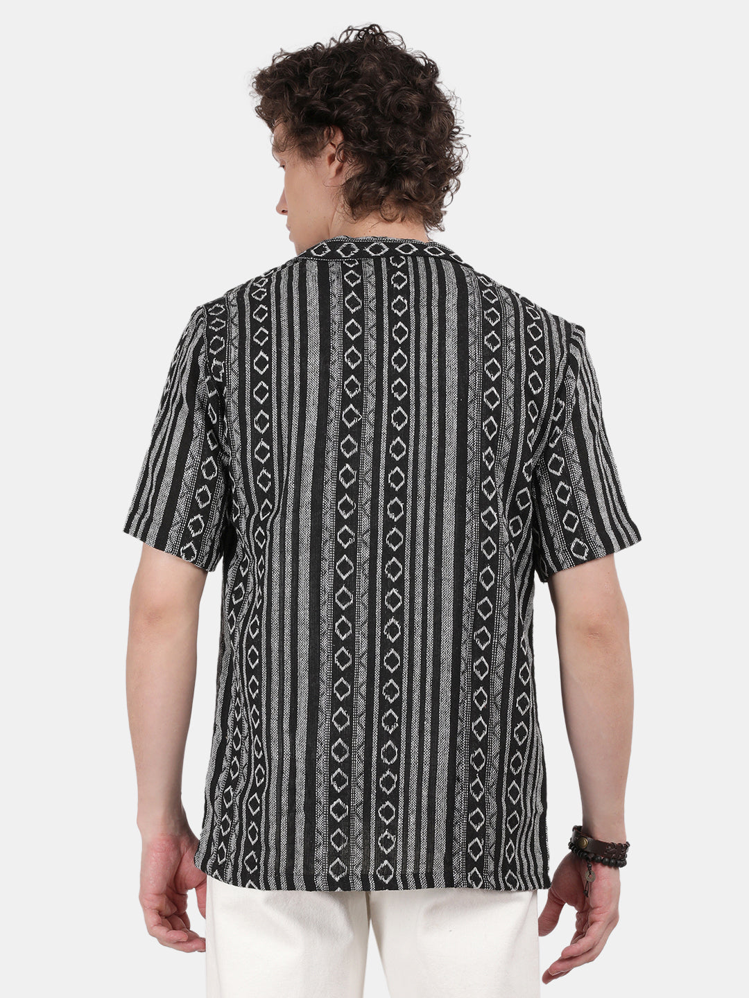 Men Black Slim Fit Spread Collar Half Sleeve Casual Shirt