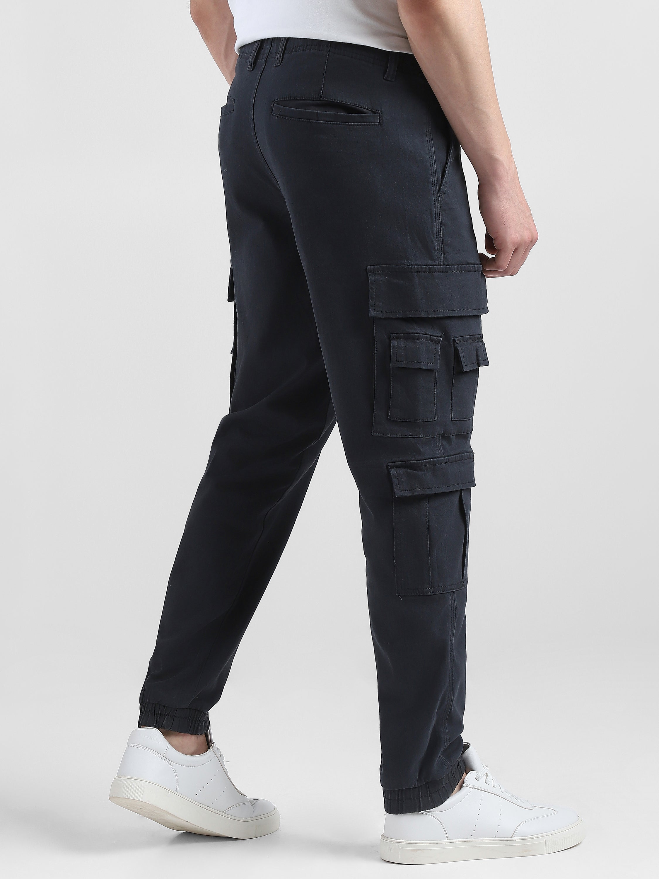 Men Navy Cotton Blend Cargo Pants with 12 pockets