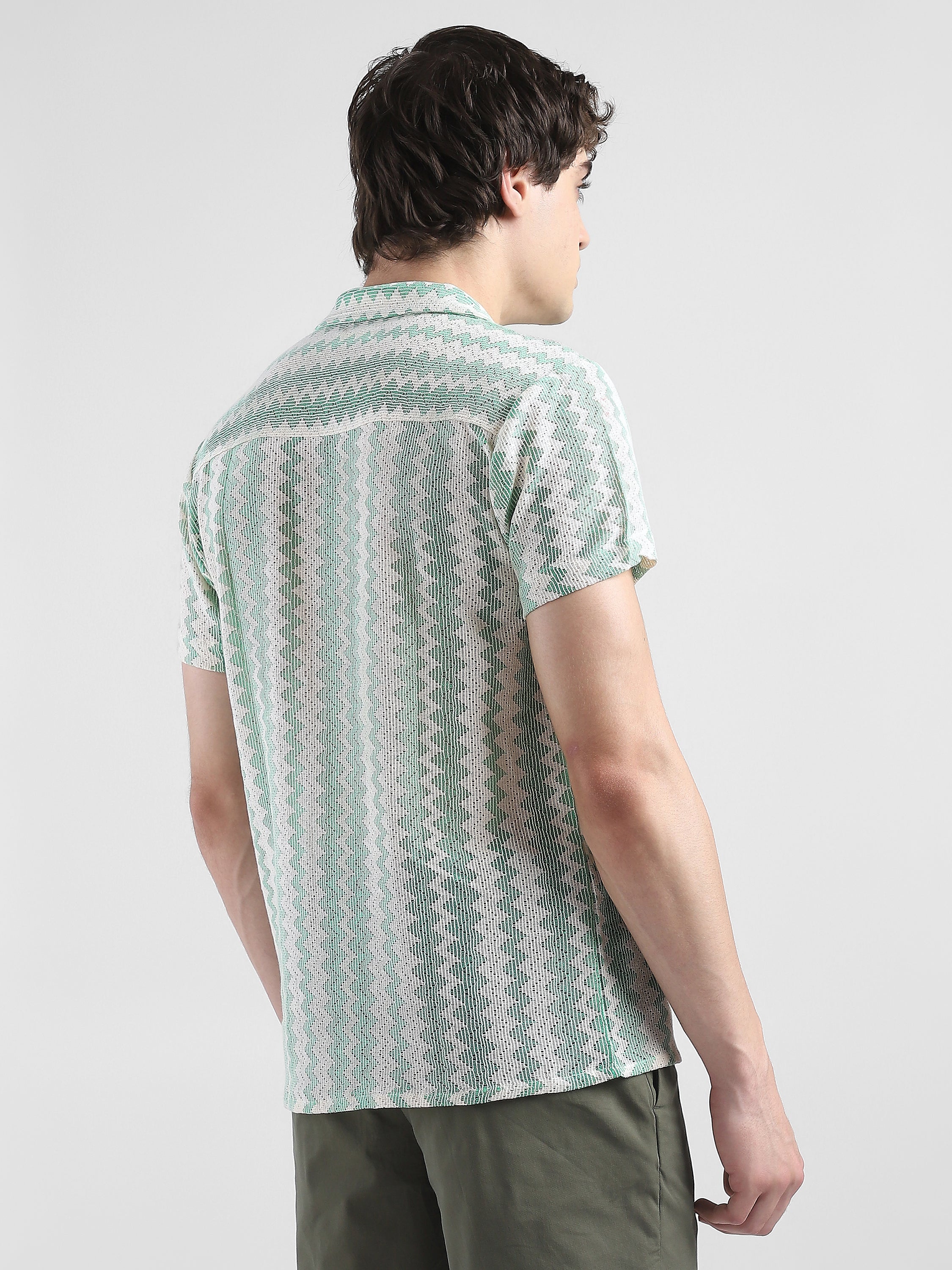 Men Lace See through Green Casual Shirt