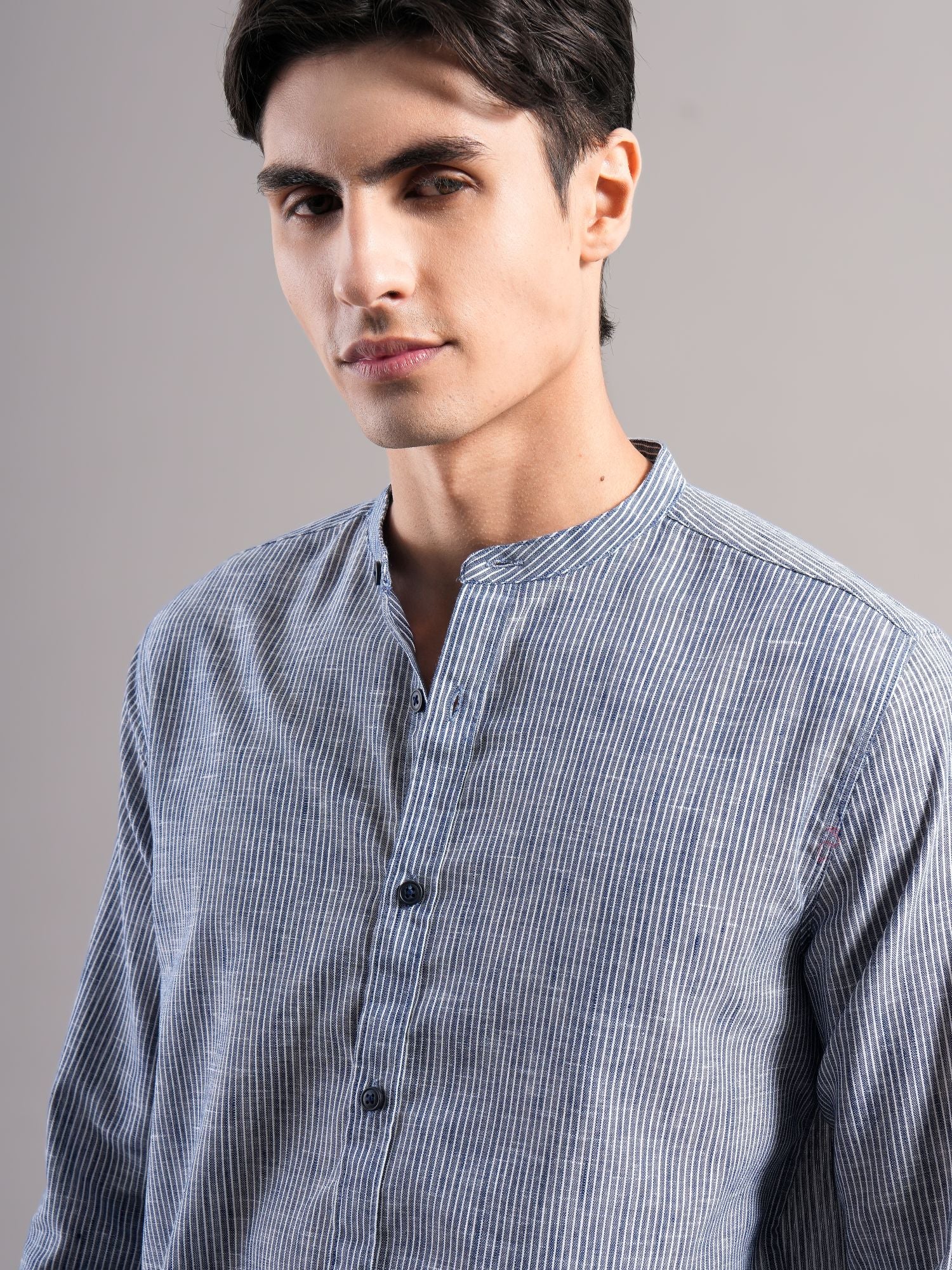 Men Navy Striped Casual Shirt