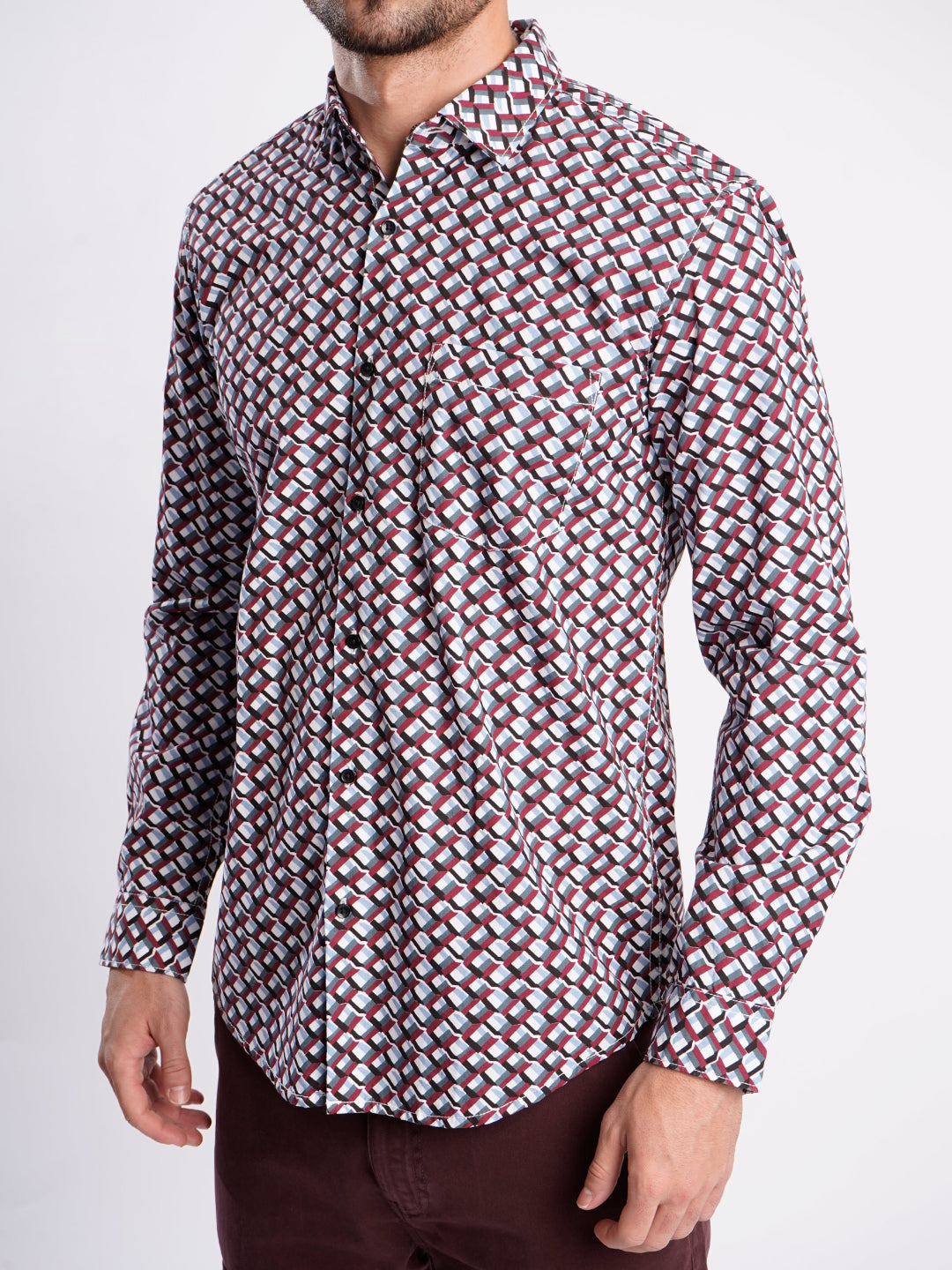 Men Geometric Print Single Pocket Shirt