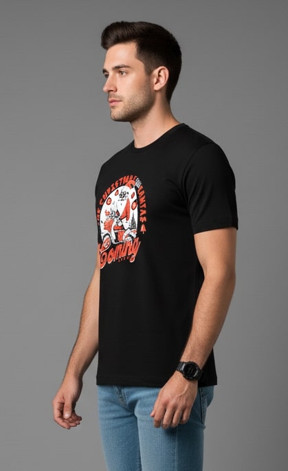 Men Printed Black Cotton Tshirt