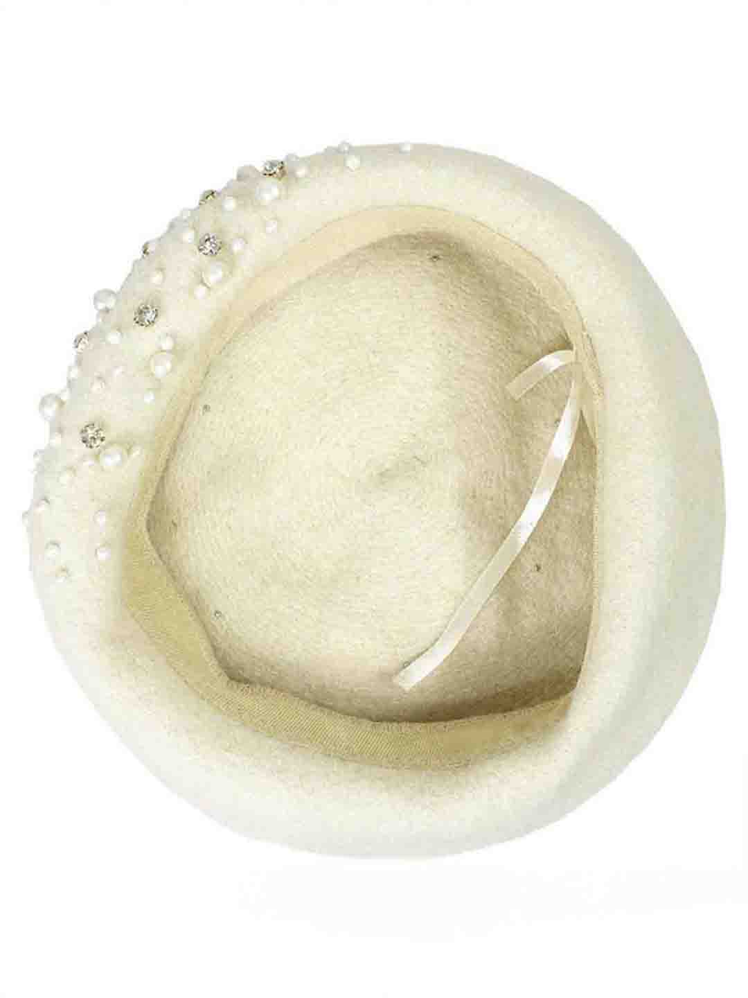 White Beret with Pearls & Crystals
