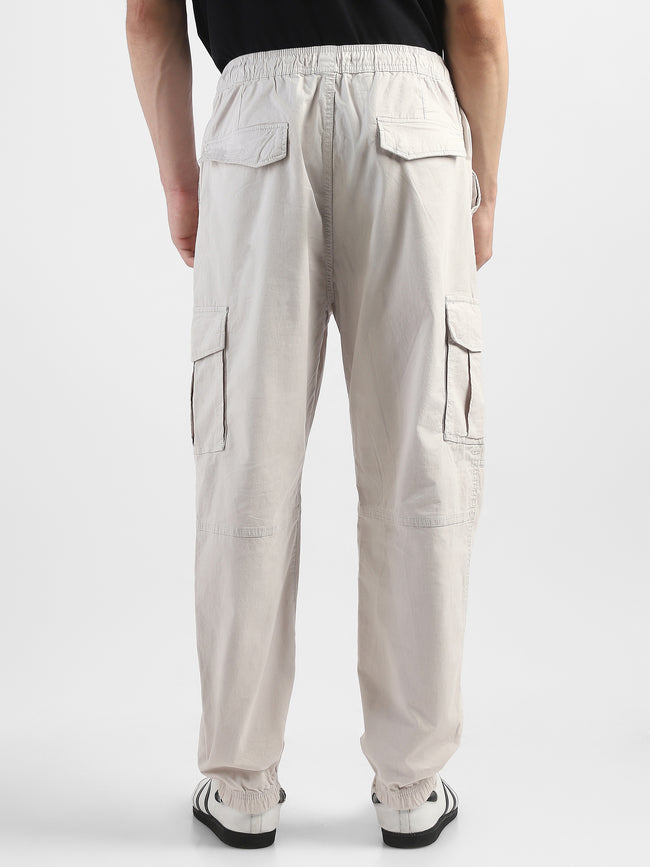 Men Light Grey  Cotton Blend Cargo Jogger Pants