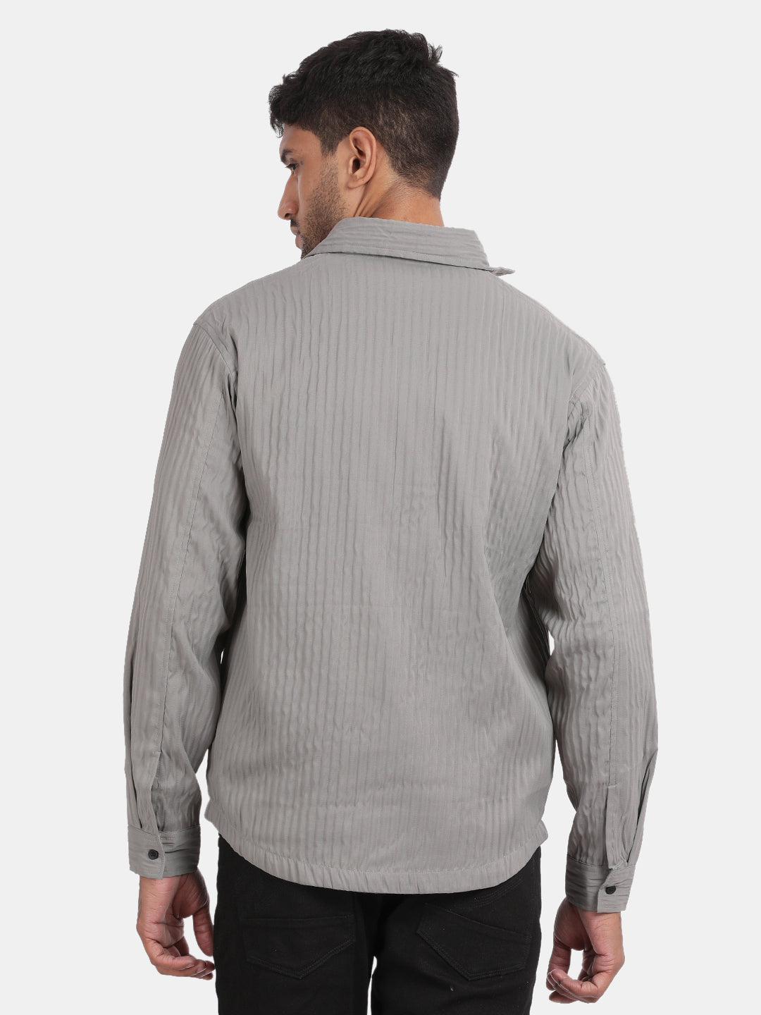 Men Grey Slim Fit Spread Collar Full Sleeve Casual Shirt