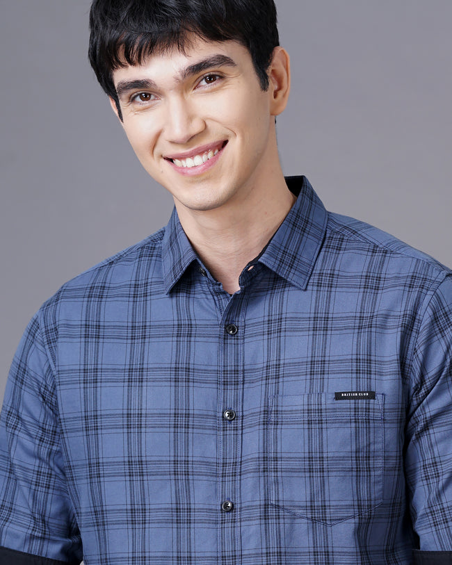 Men Purple Cotton Slim Shirt