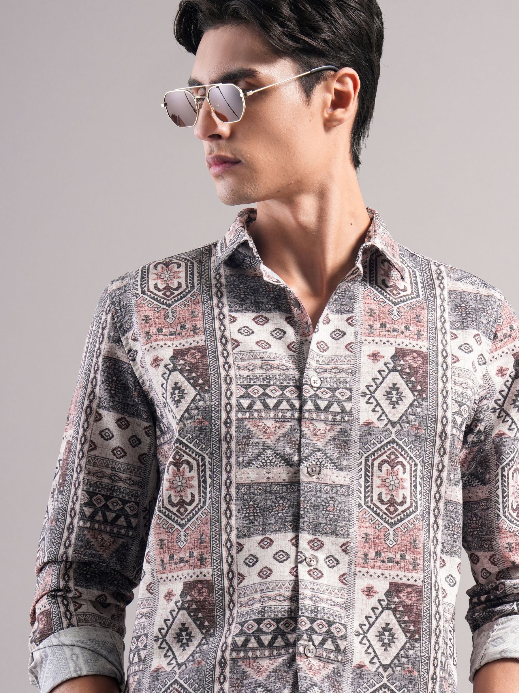 Men Grey Printed Casual Shirt