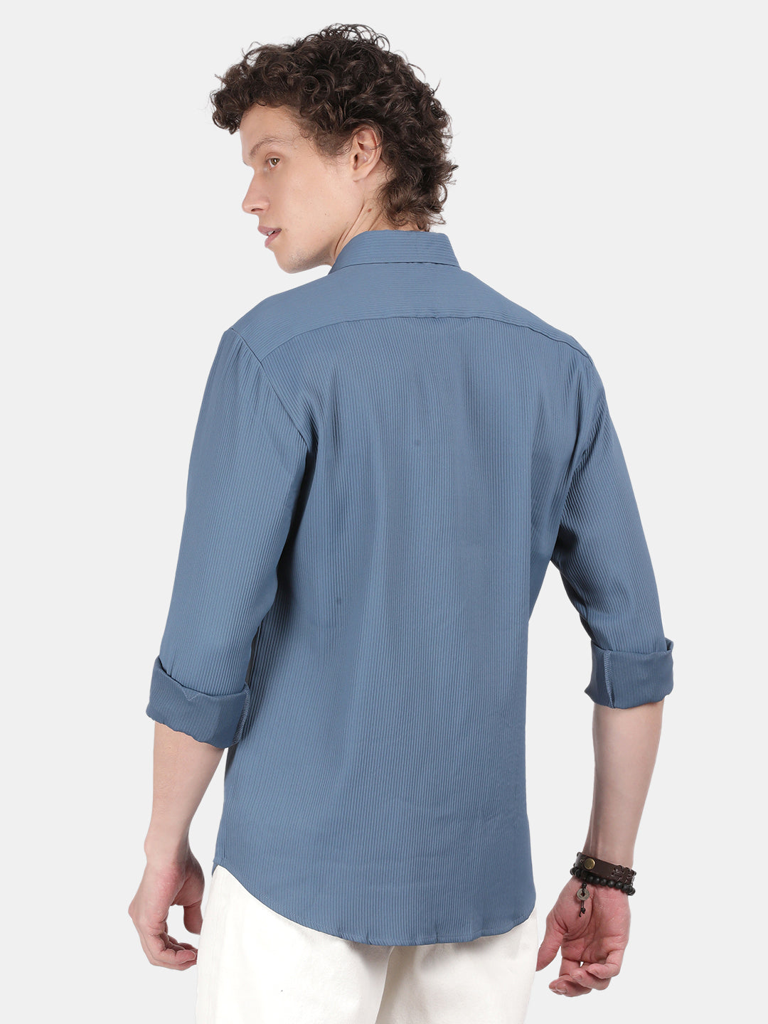 Men Blue Slim Fit Spread Collar Full Sleeve Casual Shirt