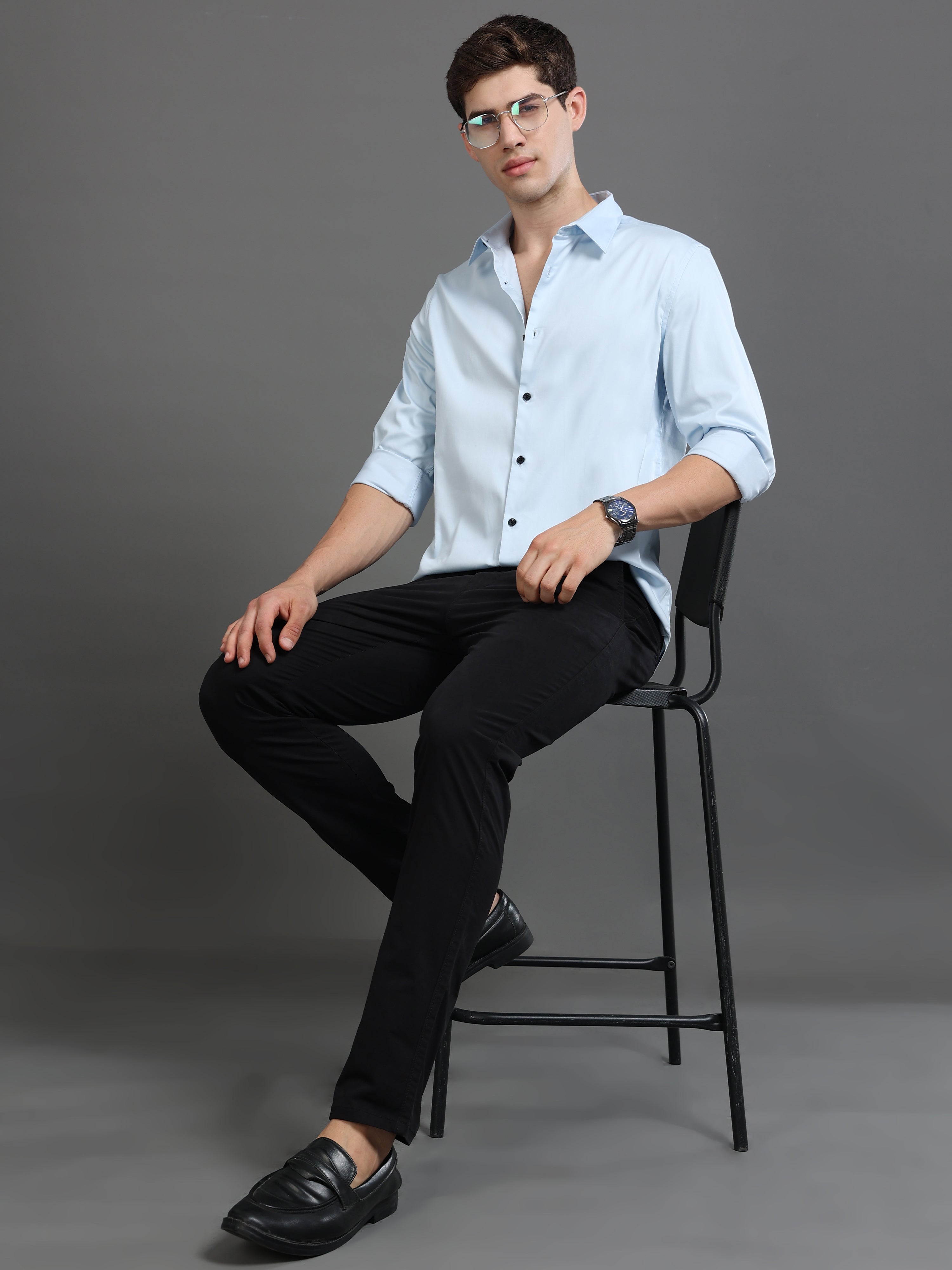 Men Blue Satin Shirt