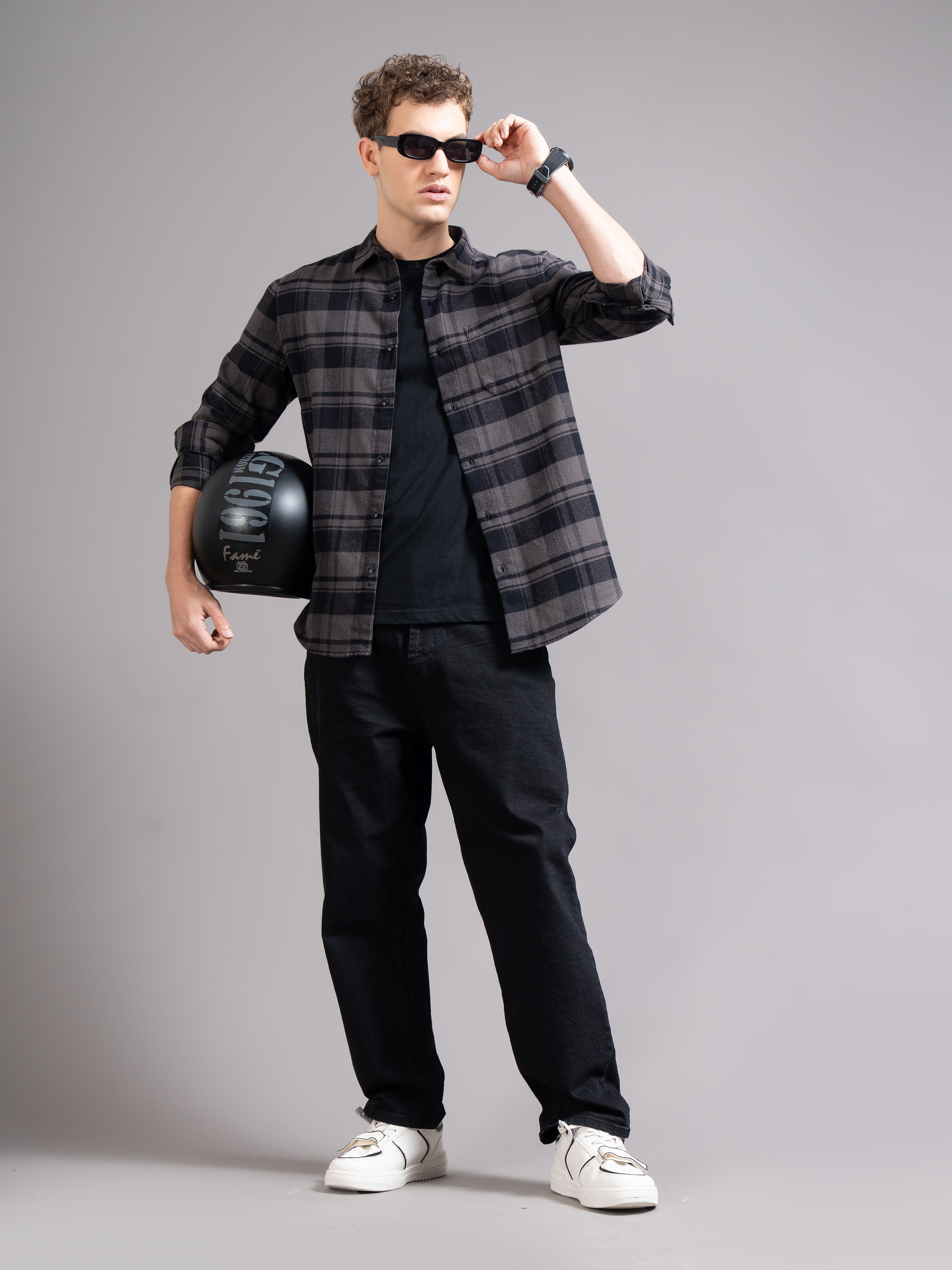 Men Grey Flannel Checked Shirt