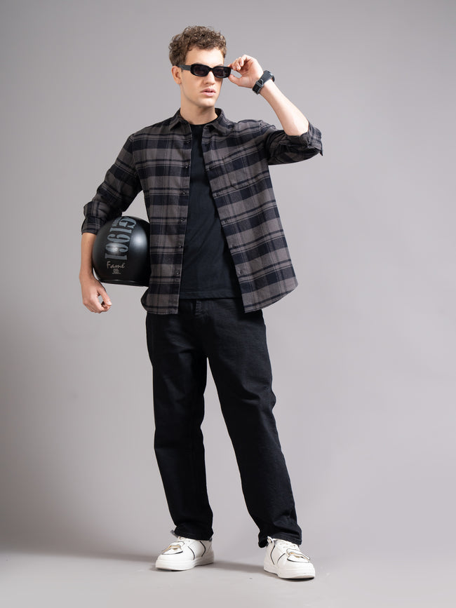 Men Grey Flannel Checked Shirt