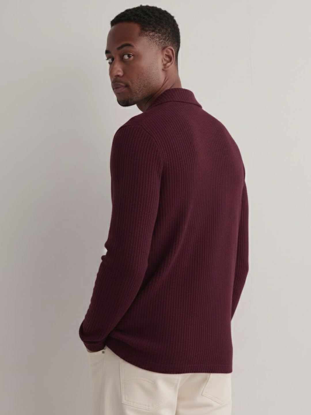 Men Wine Polo Neck T-Shirt