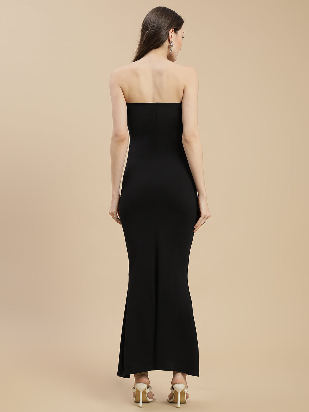 Women Black Tube Dress With Back Slit
