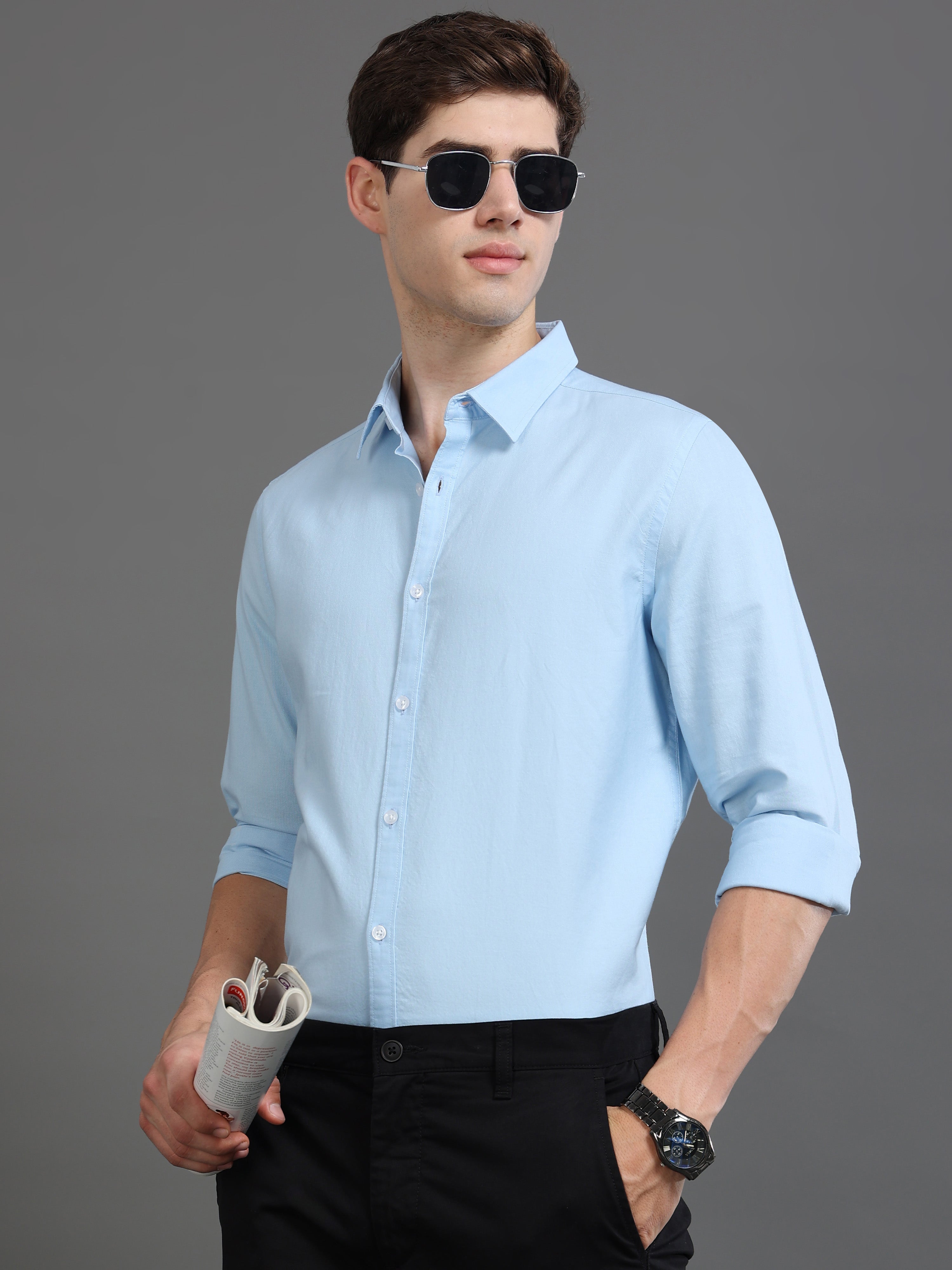 Men Blue Plain Shirt