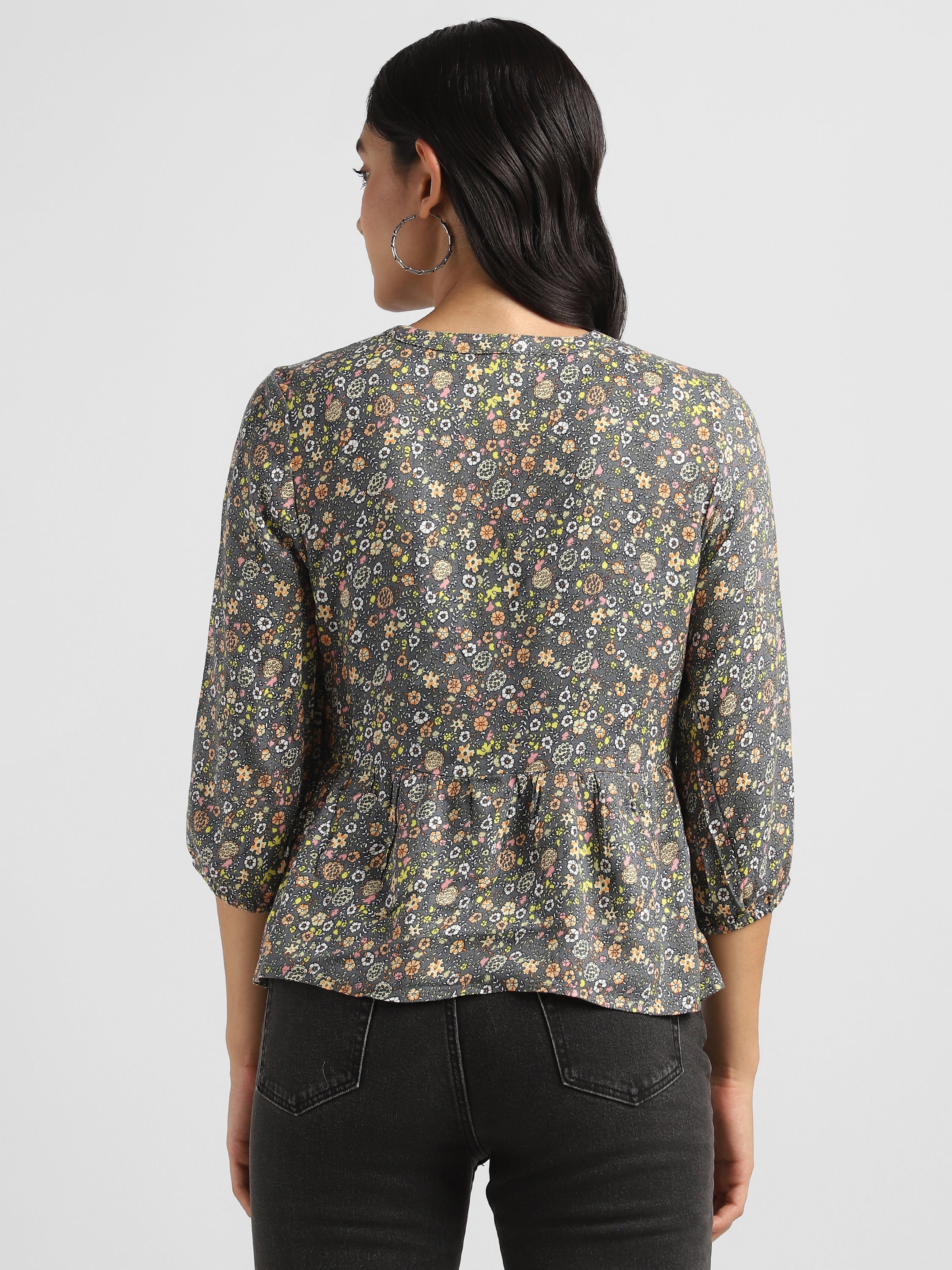 Women Grey Floral Printed Top