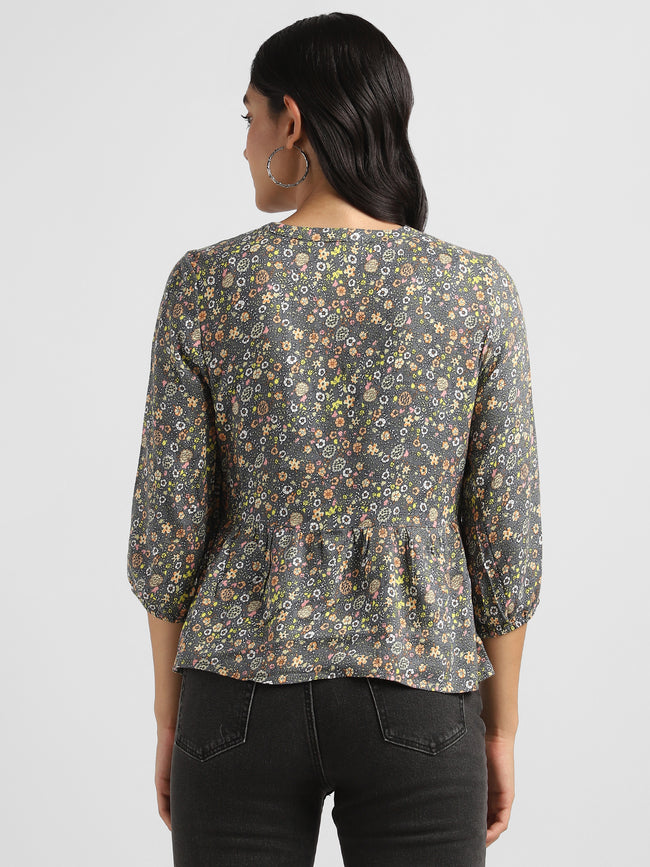 Women Grey Floral Printed Top