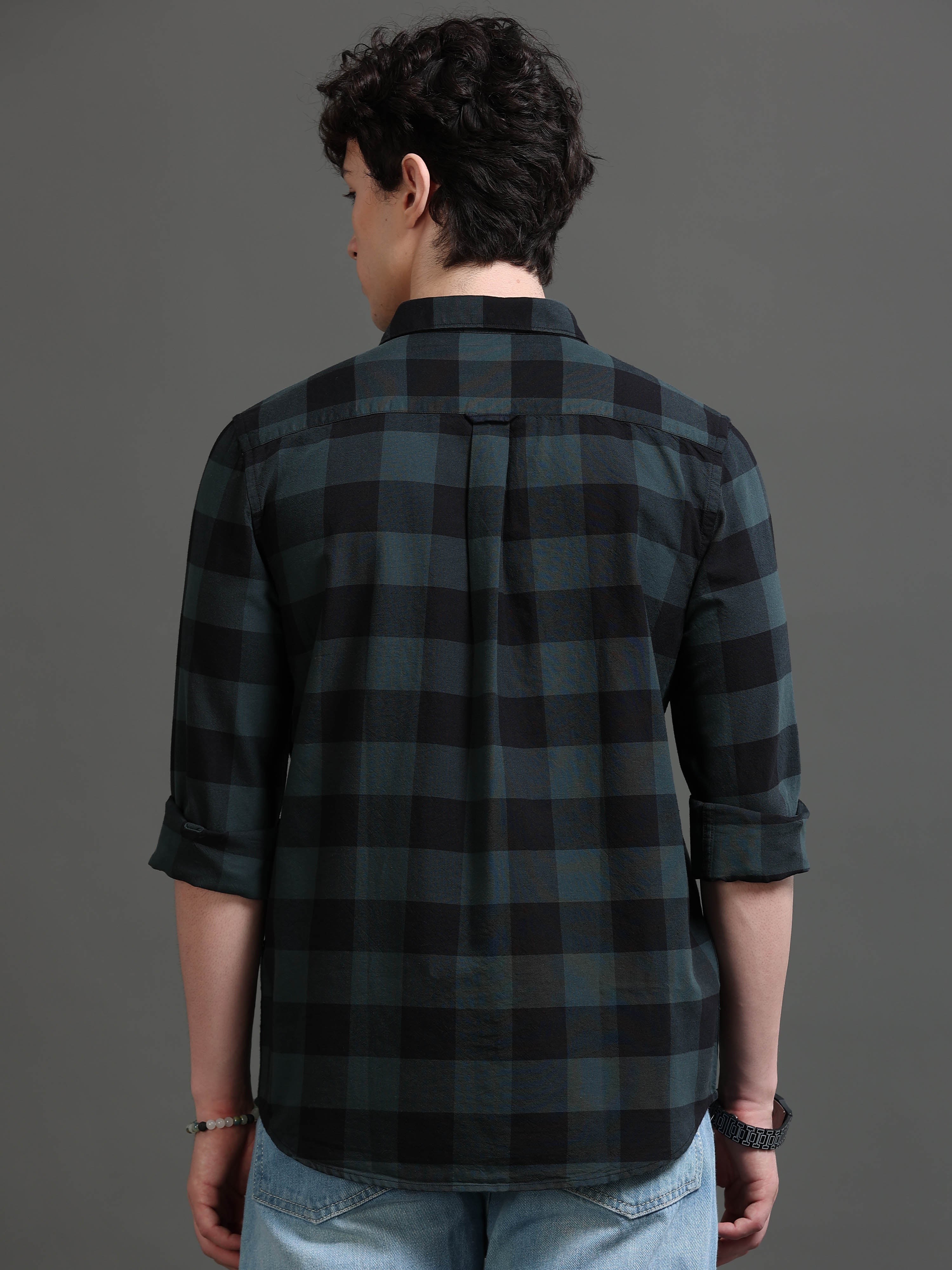 Men Green Checked Shirt