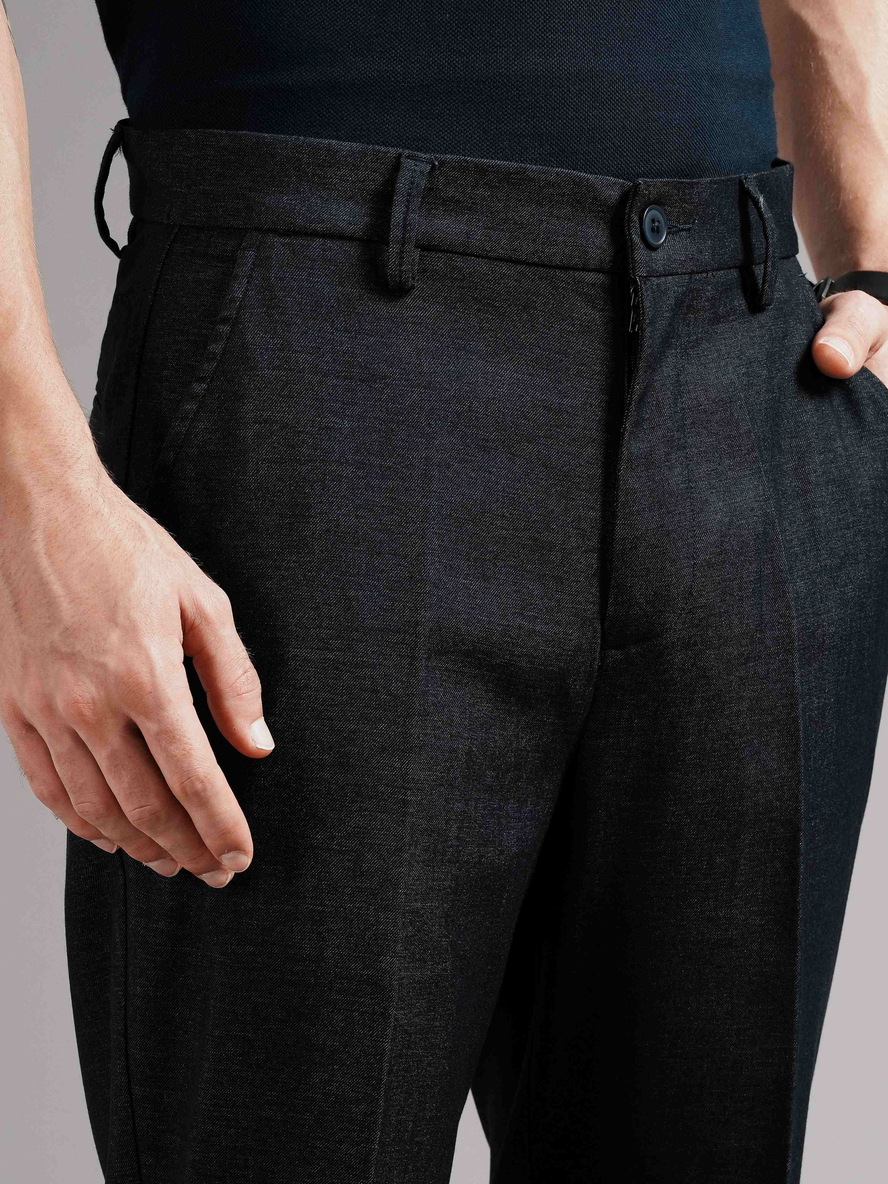 Men Navy Straight Fit Trousers