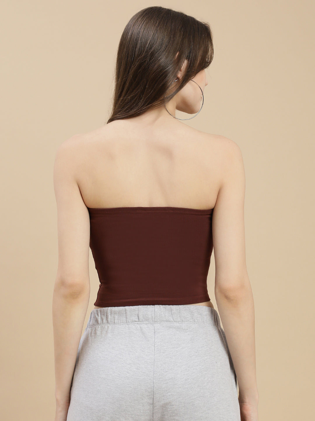 Women Brown Ruched Tube Top