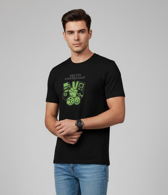 Men Printed Black Cotton Tshirt