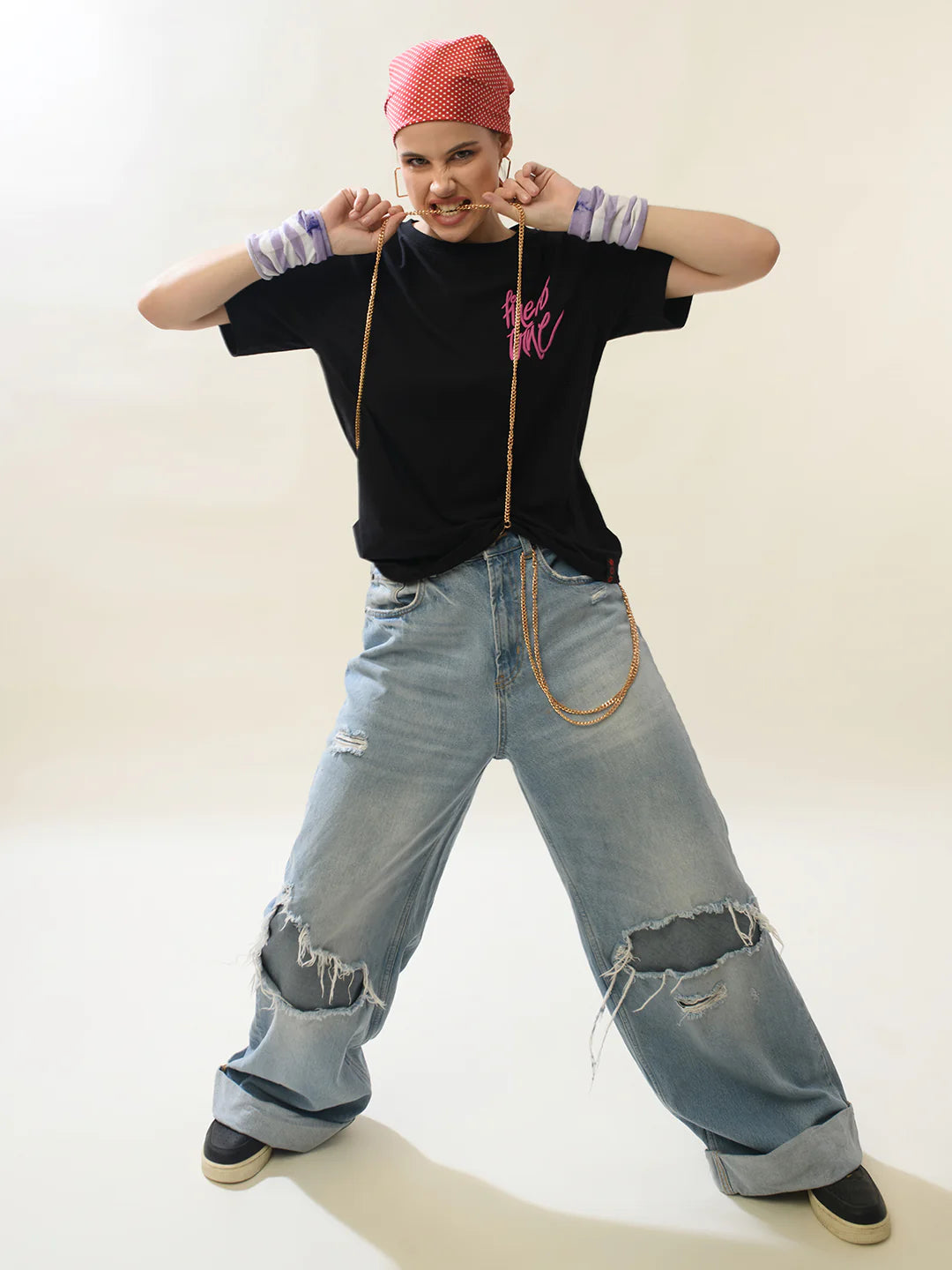 Women Black Cotton Relaxed T-Shirt