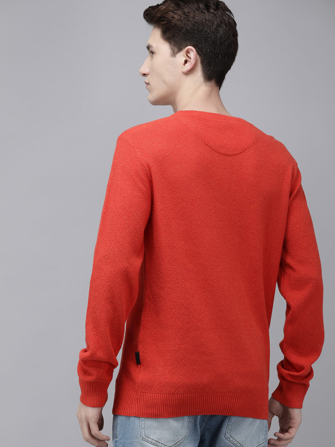 Men Ardor Edition Orange Self-Designed Slim Fit Knitted Pullover