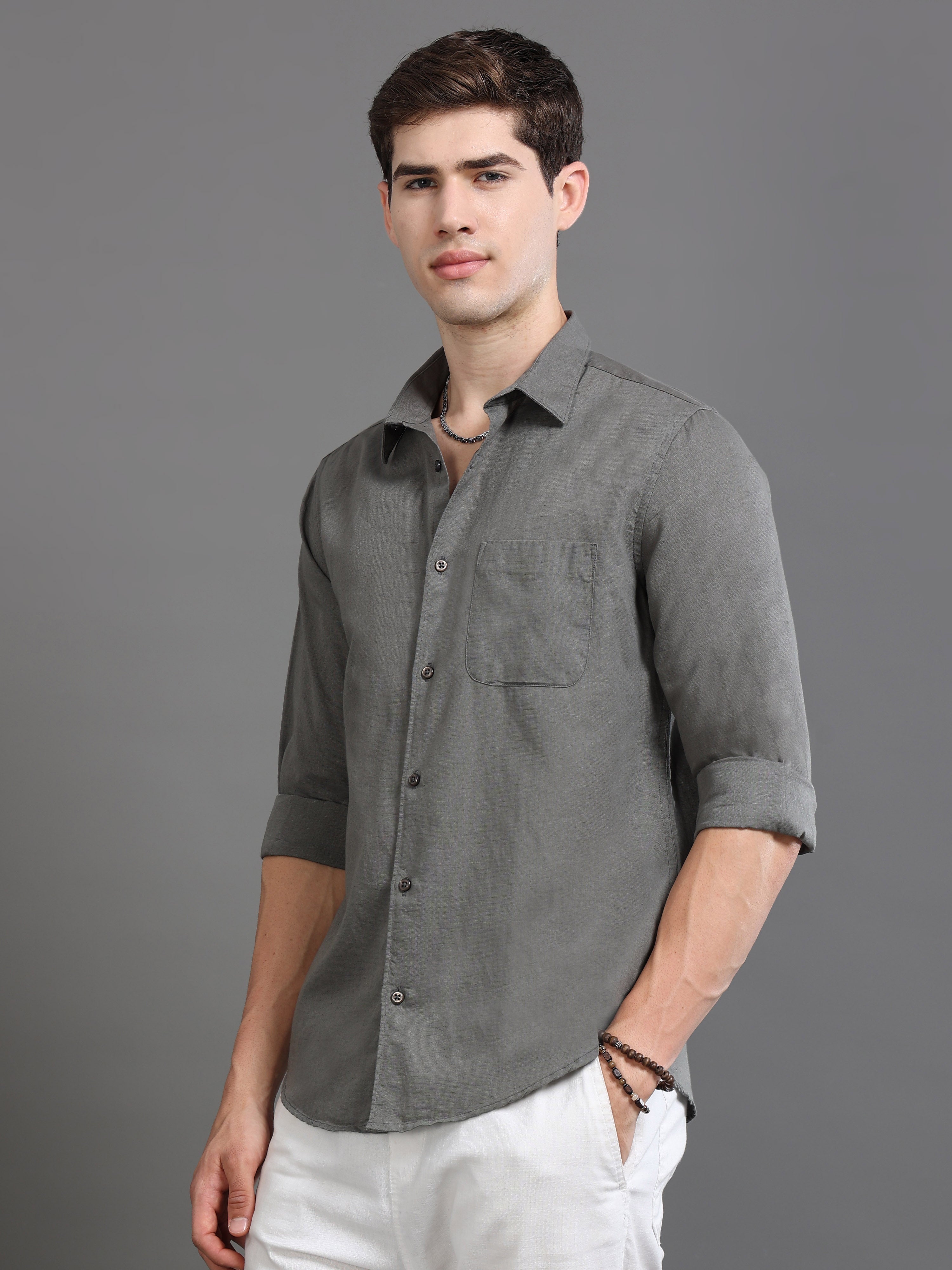 Men Grey Slim Fit Shirt