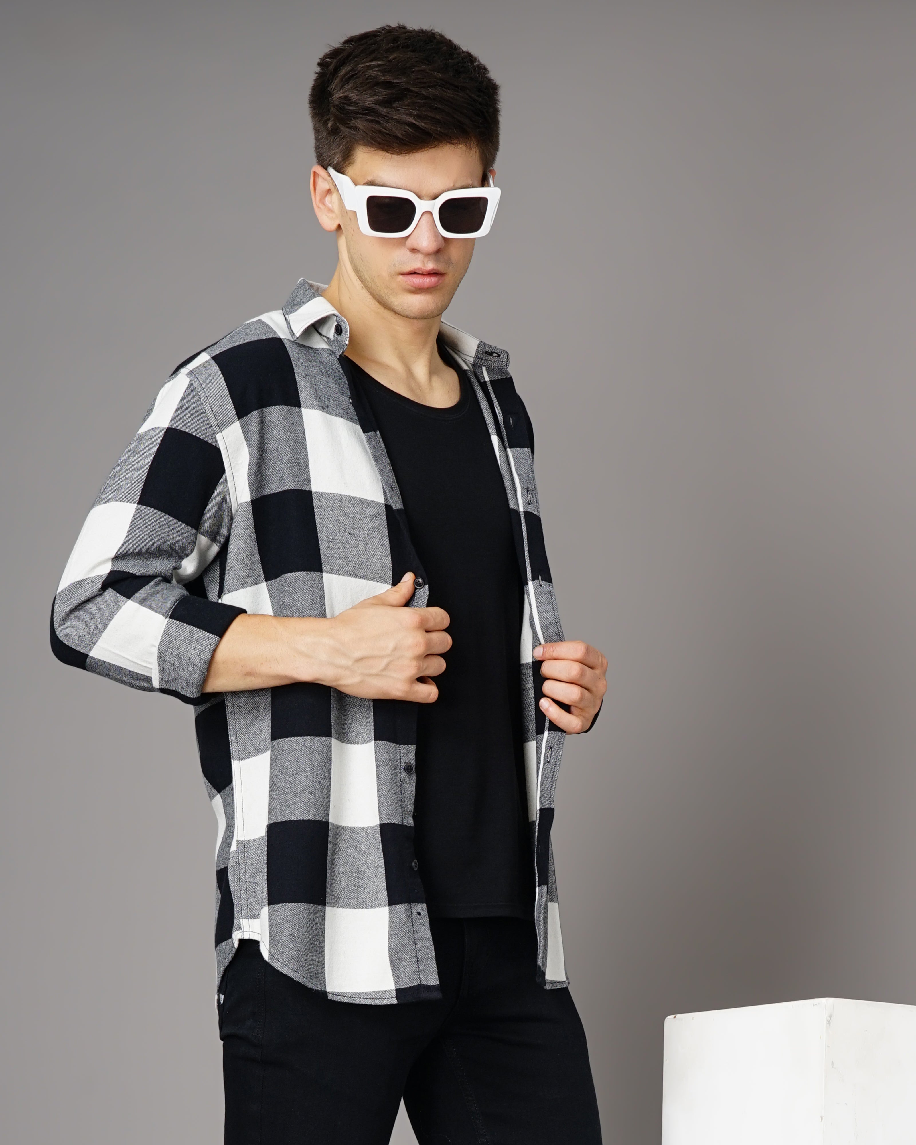 Men Black Cotton Slim Shirt