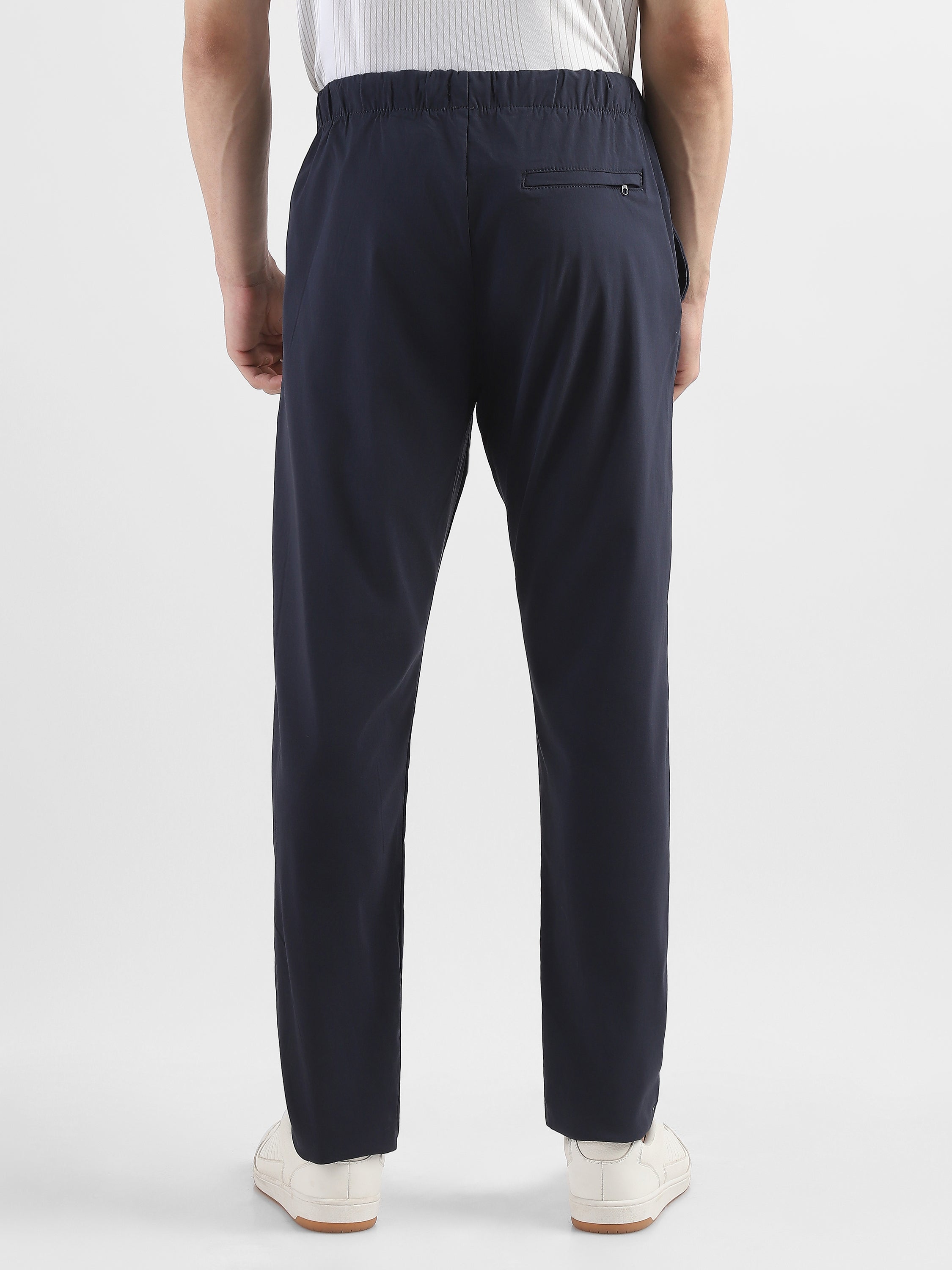 Men Navy Polyester Blend Pants