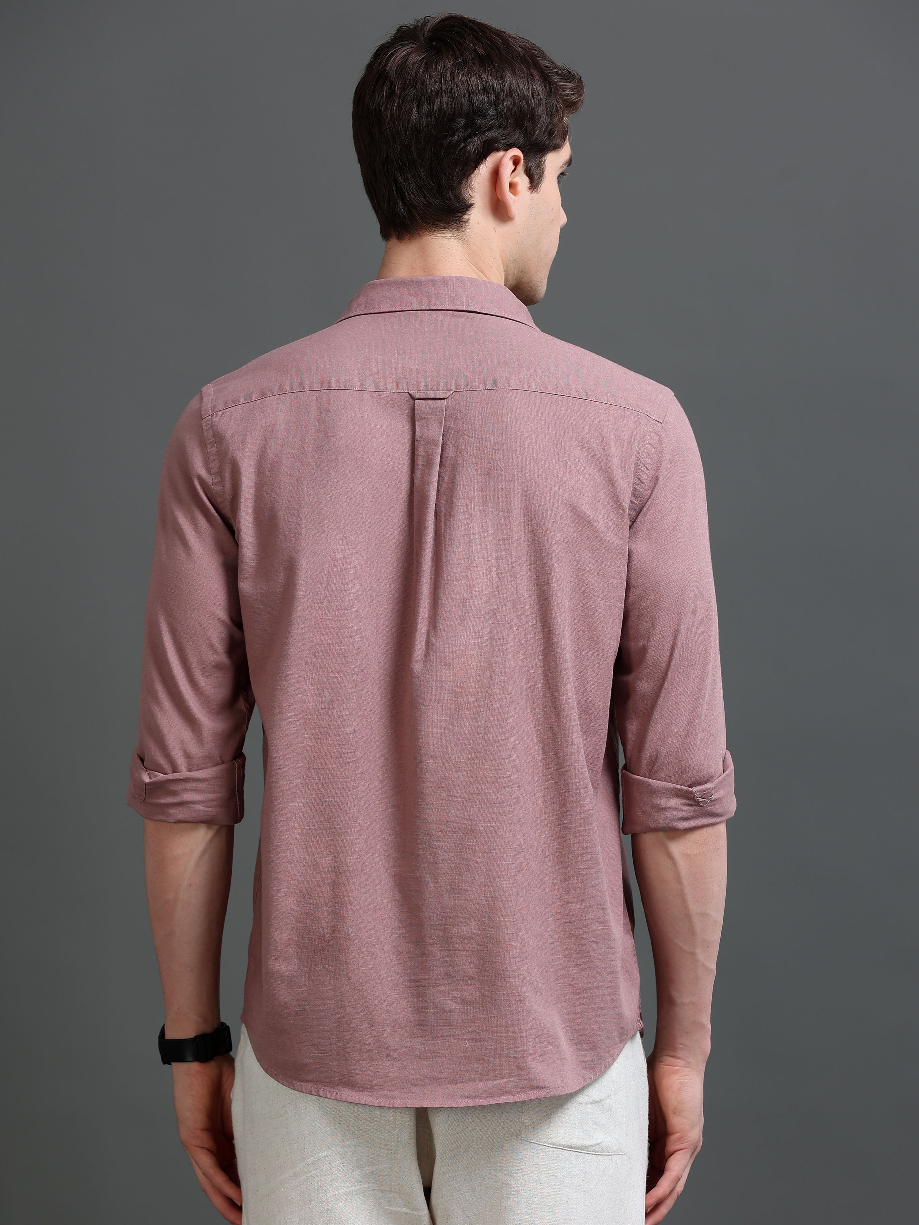 Men Mauve Slub Solid Shirt