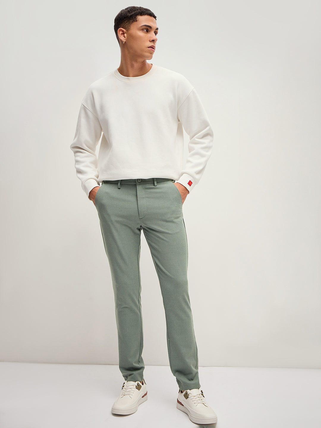 Men Olive 4 Way Stretch Formal Trouser