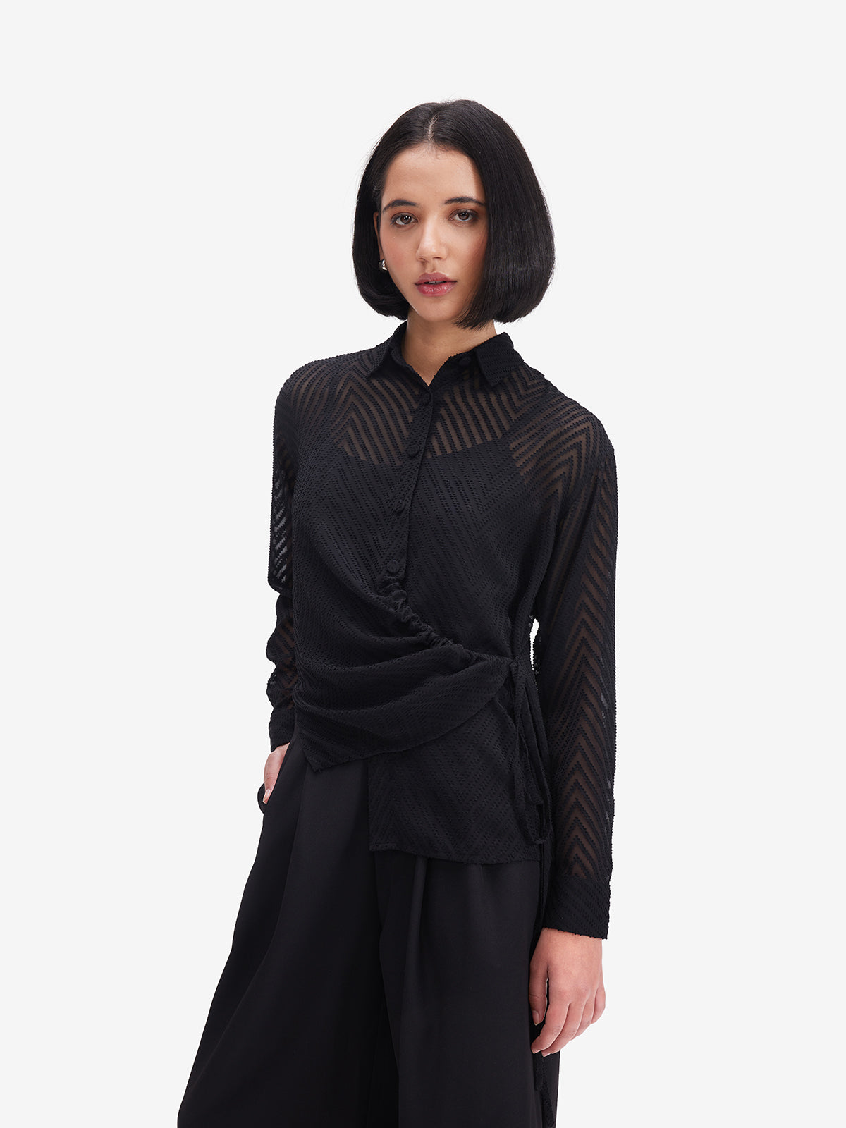 Women Black Sheer Shirt