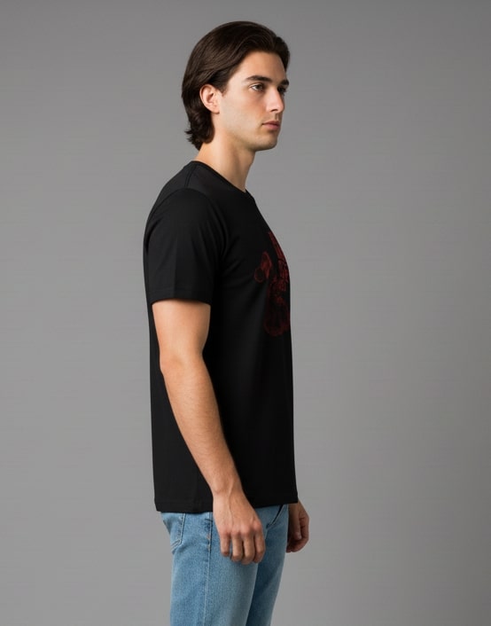 Men Printed Black Cotton Tshirt