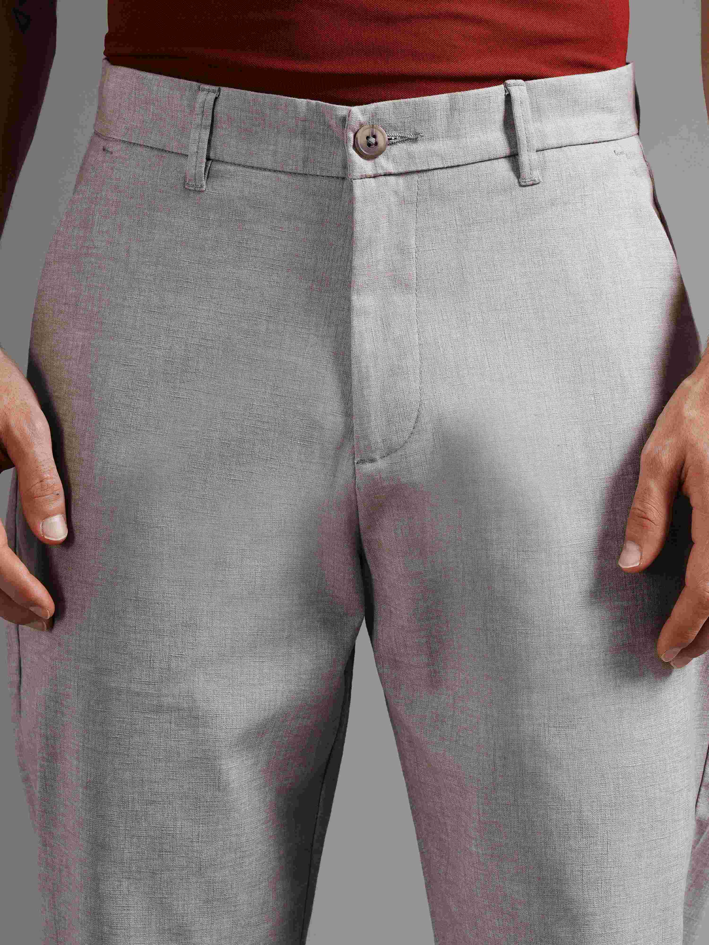 Men Grey Straight Fit Trousers