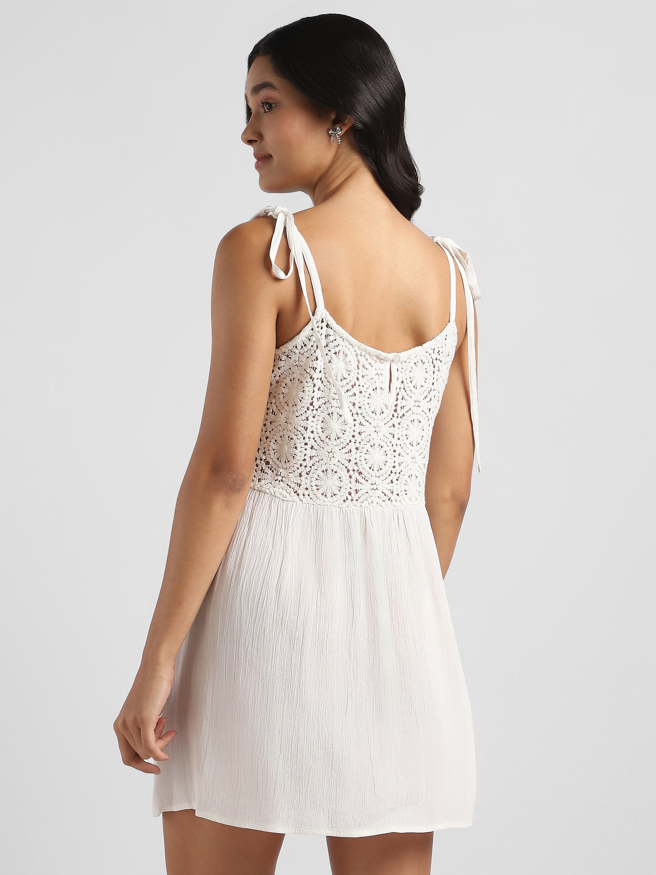 Women White Crochet Yoke Dress