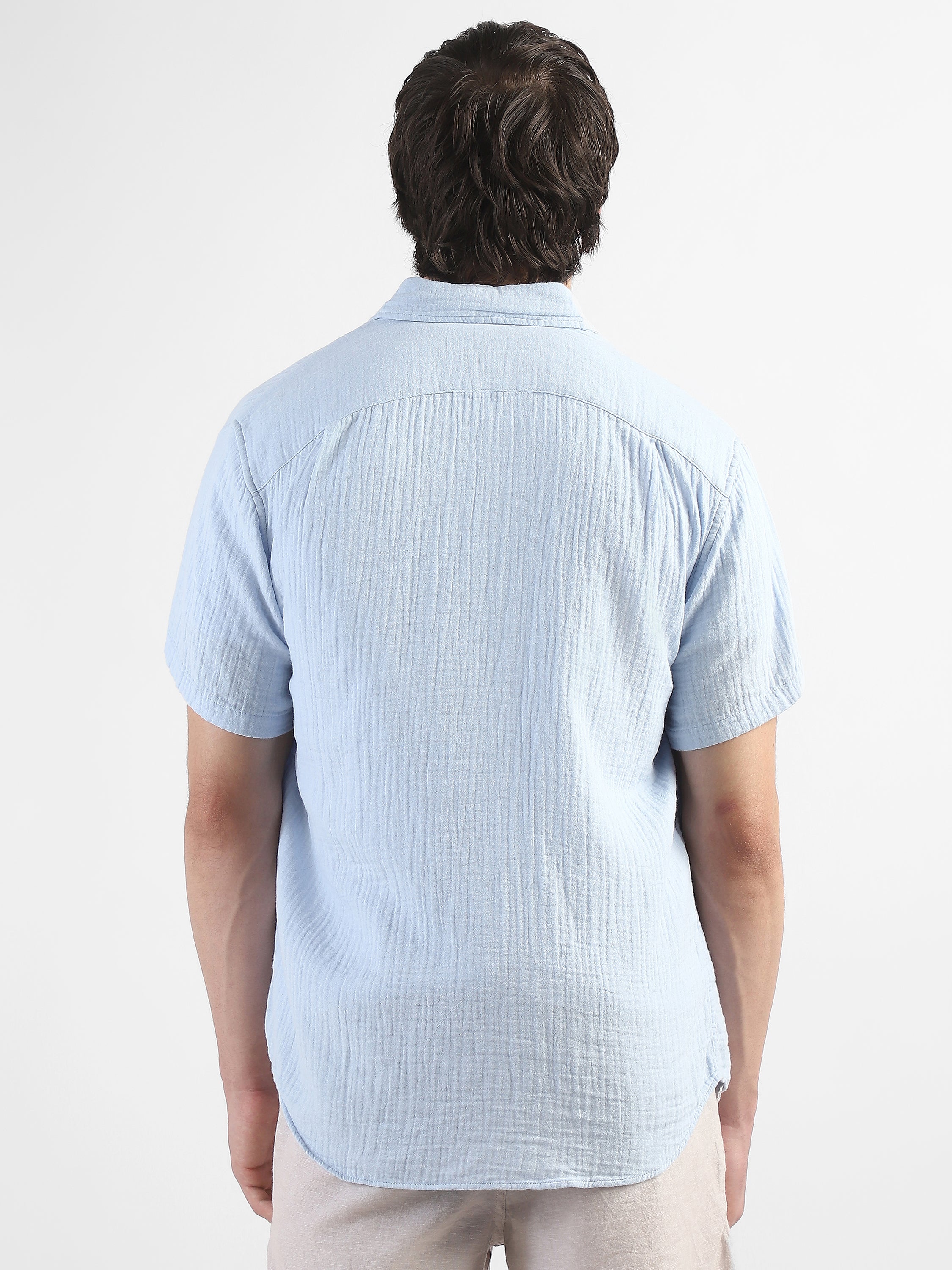 Men Blue Double Cloth Casual Shirt
