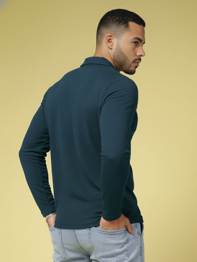 Men Teal High Neck Polyester T-Shirt