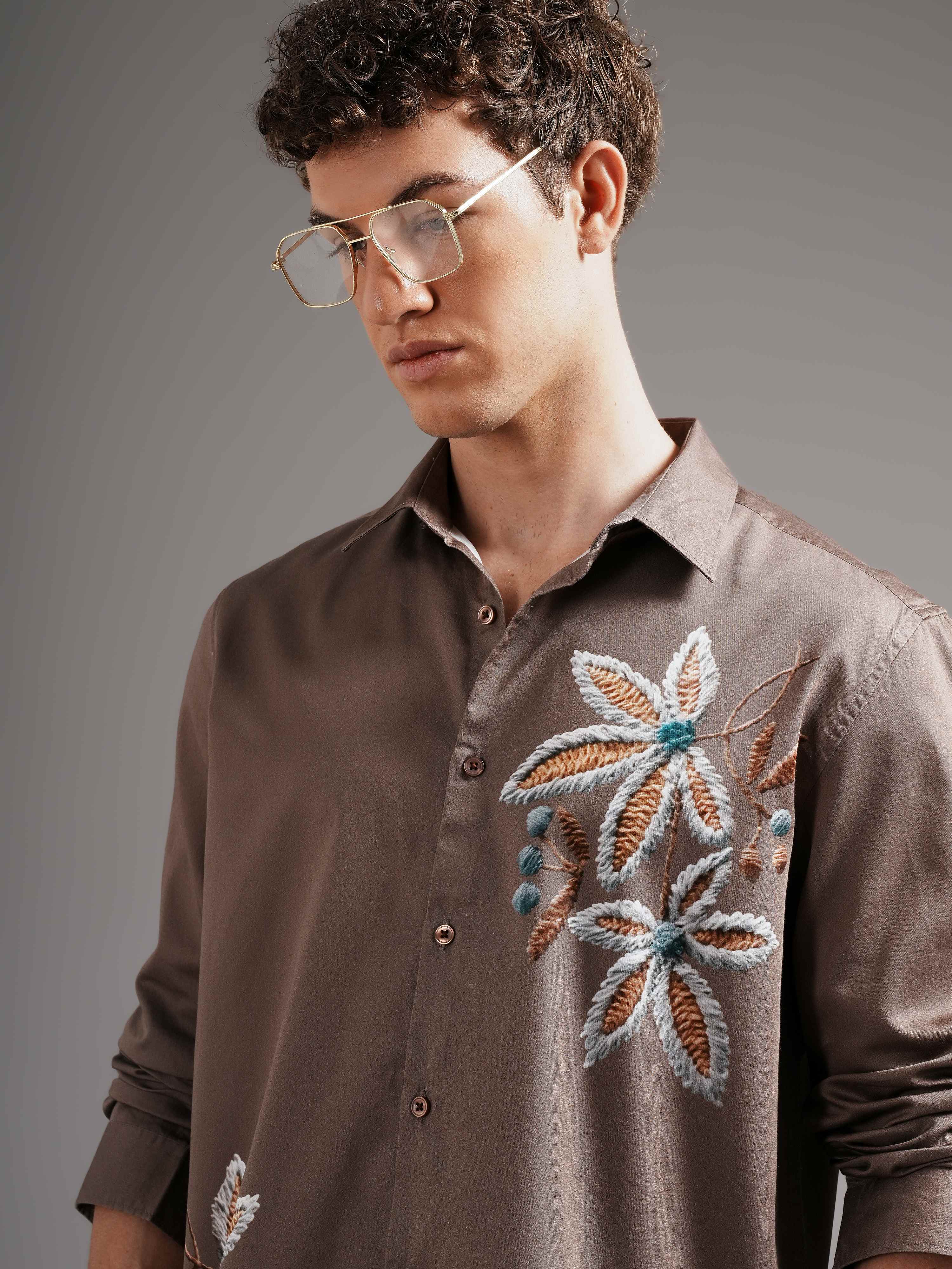 Men Brown Casual Printed Shirt