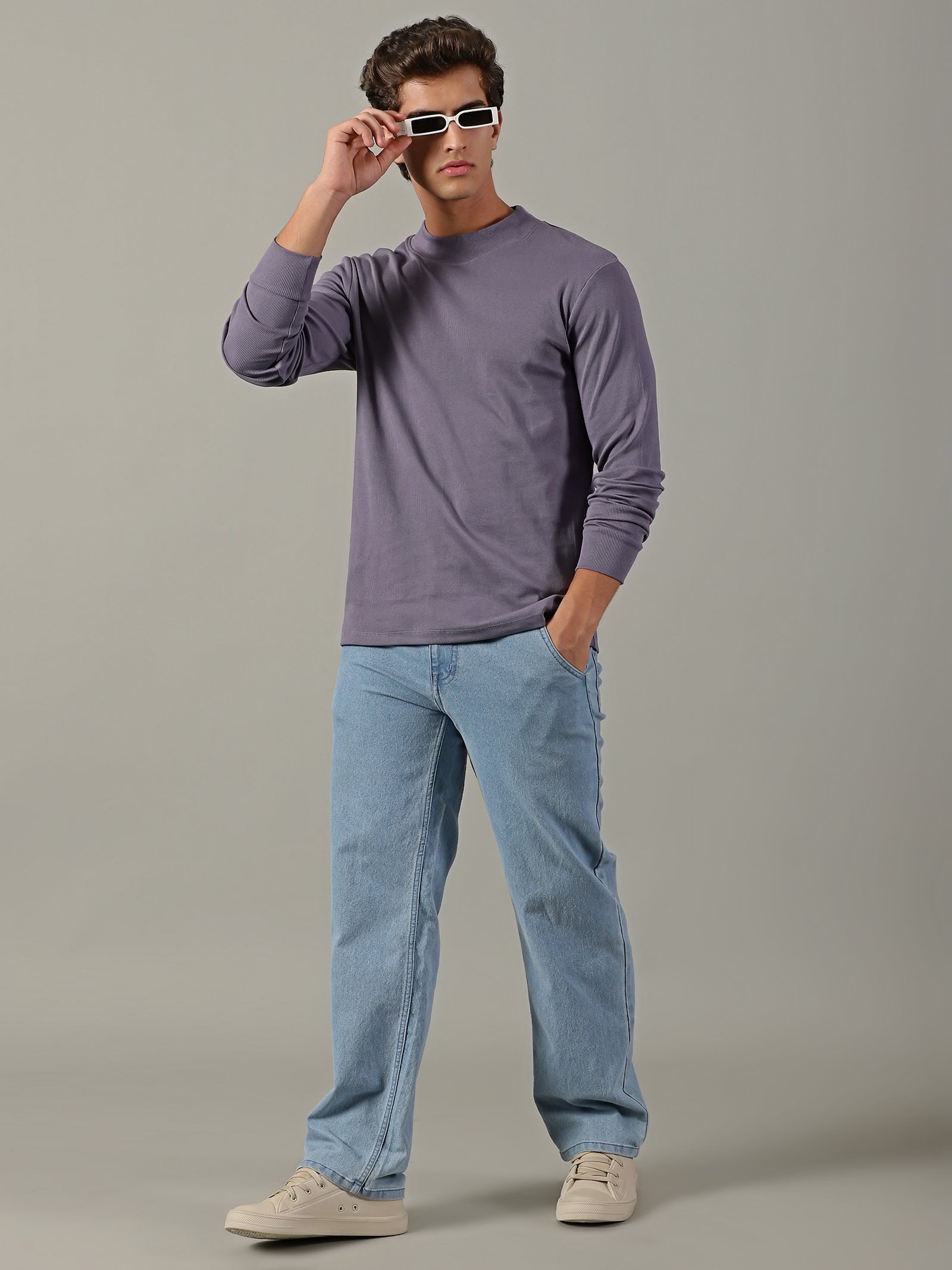 Men Blue High Neck T-Shirt