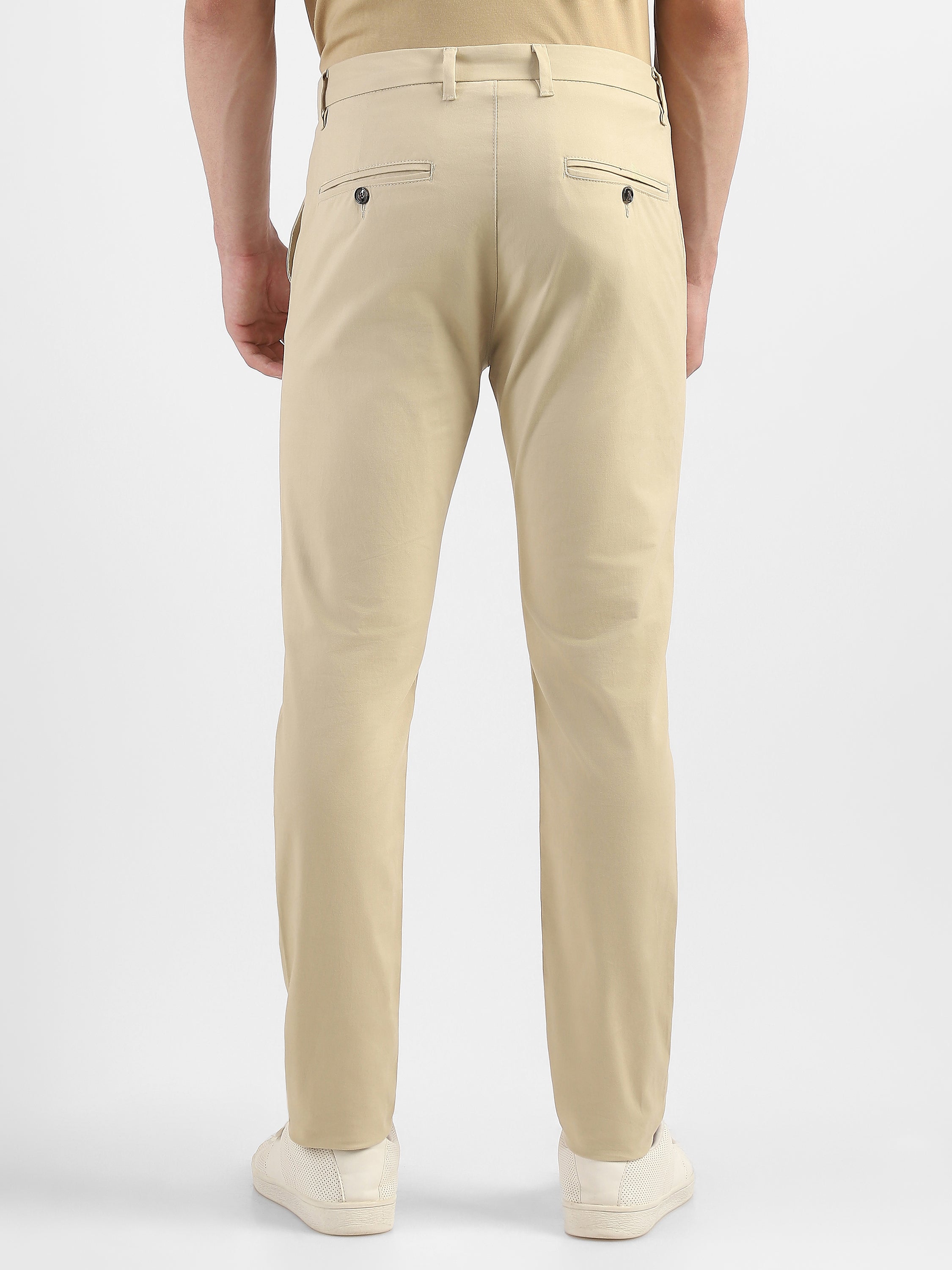 Men Beige Slim Fit Mid Rise Formal Trouser