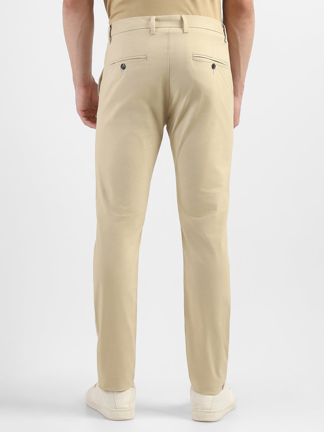 Men Beige Slim Fit Mid Rise Formal Trouser