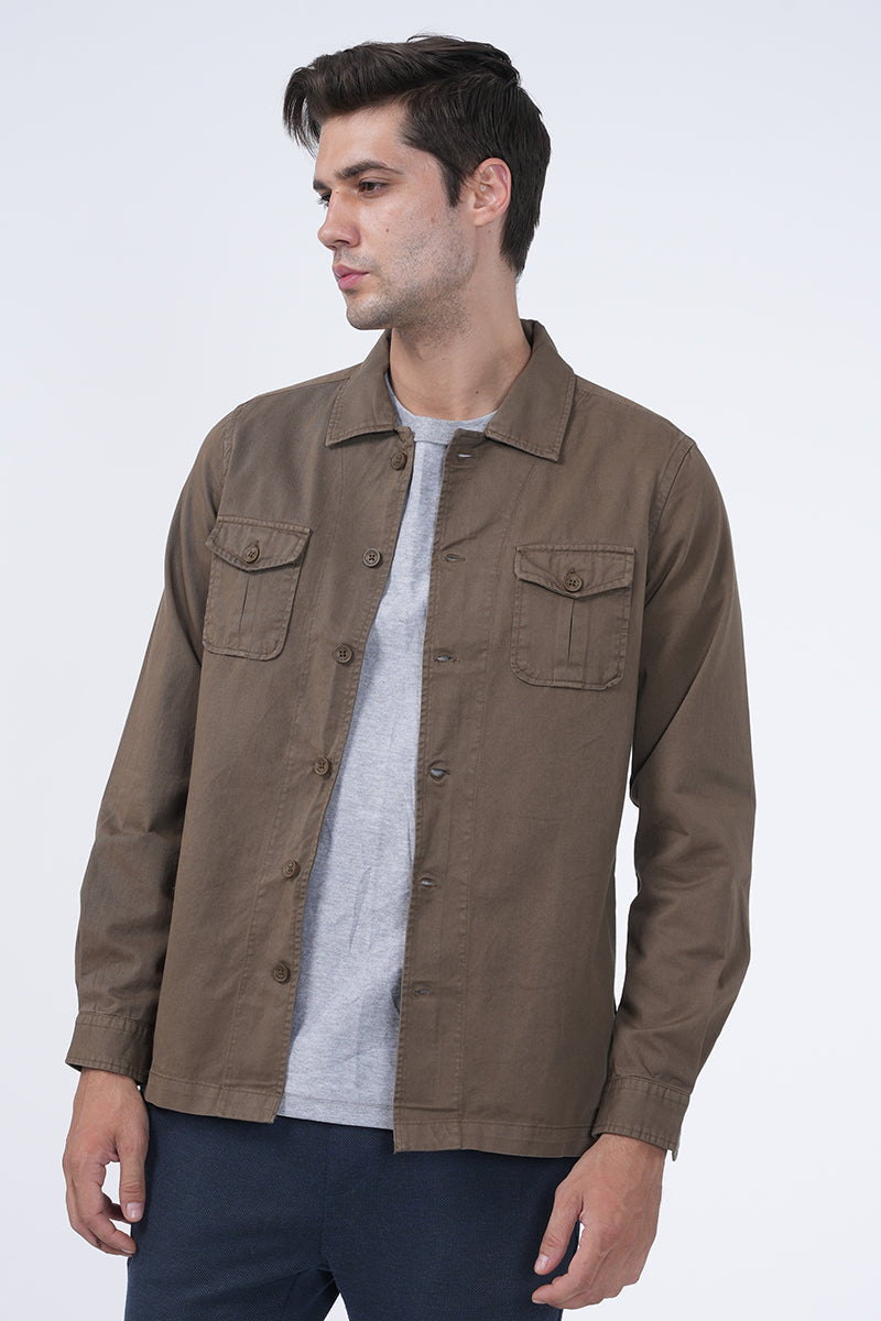 Men Kraken Twill Overshirt Khaki Mode