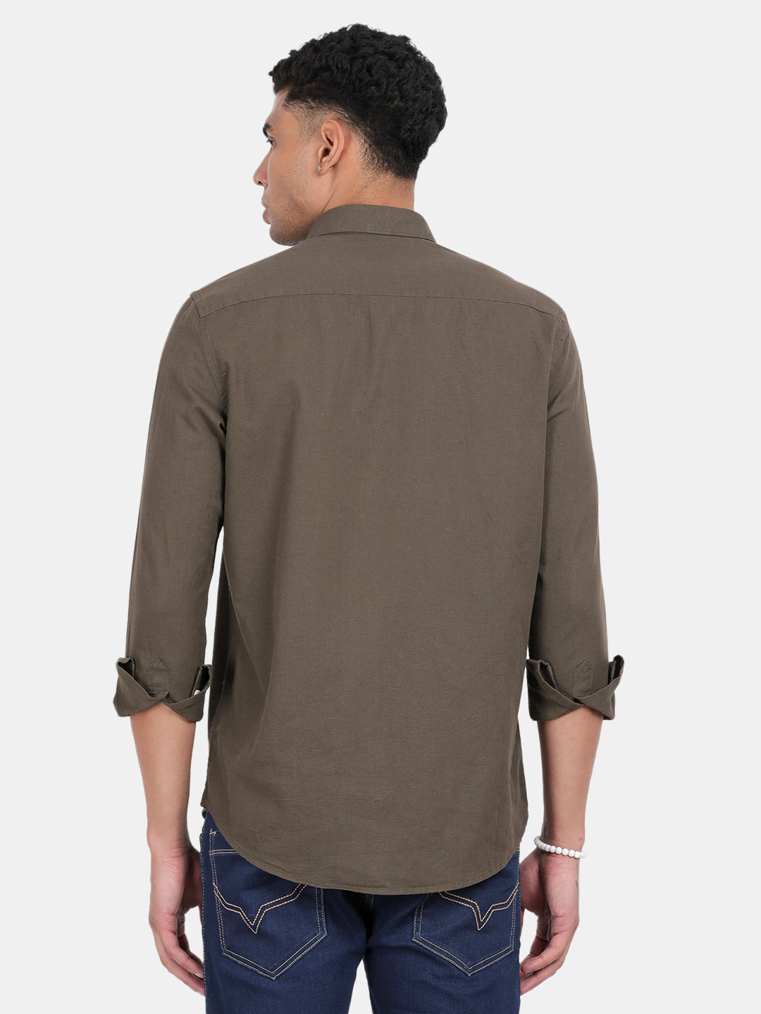 Men Green Slim Fit Spread Collar Full Sleeve Casual Shirt