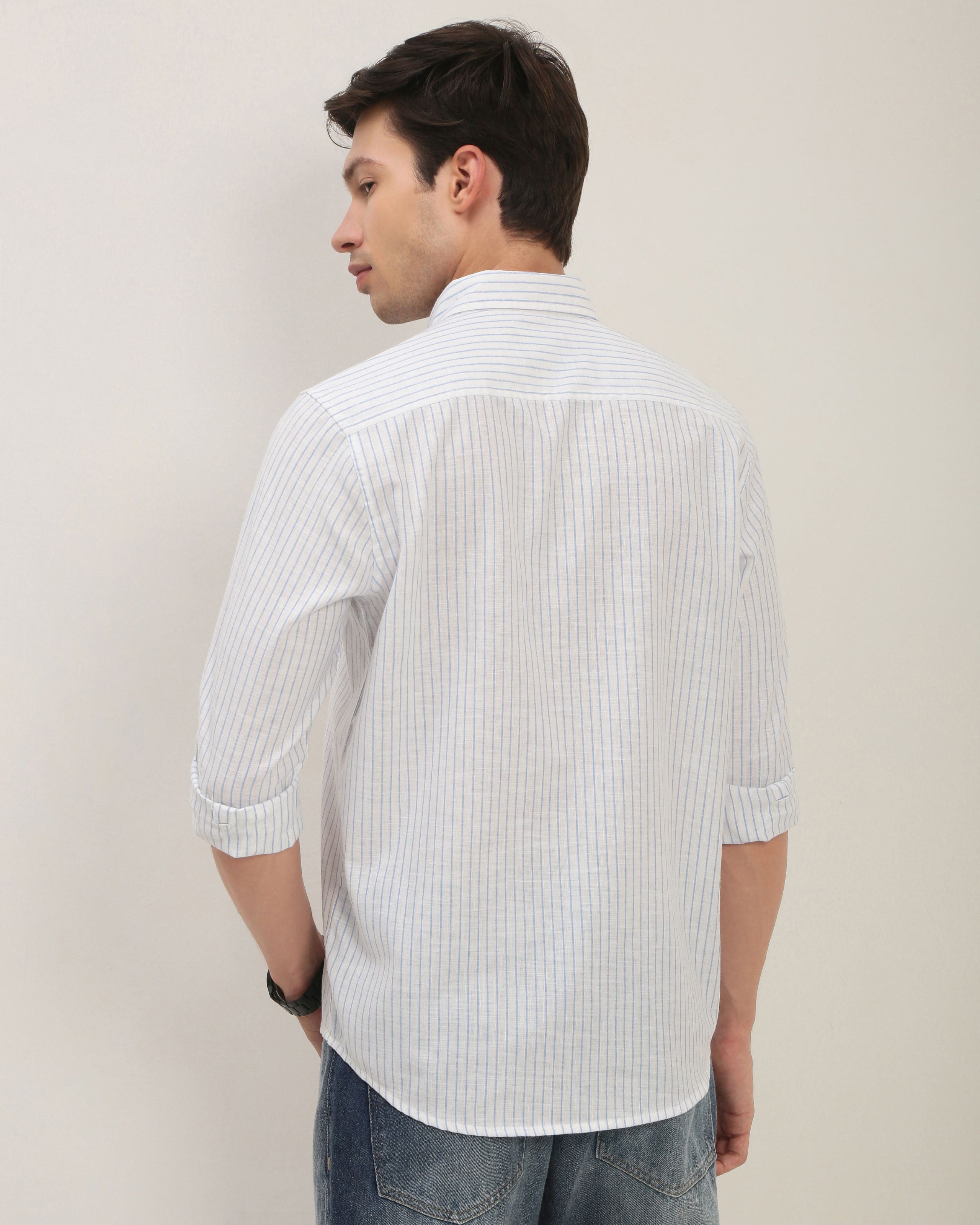 Men White Striped Shirt