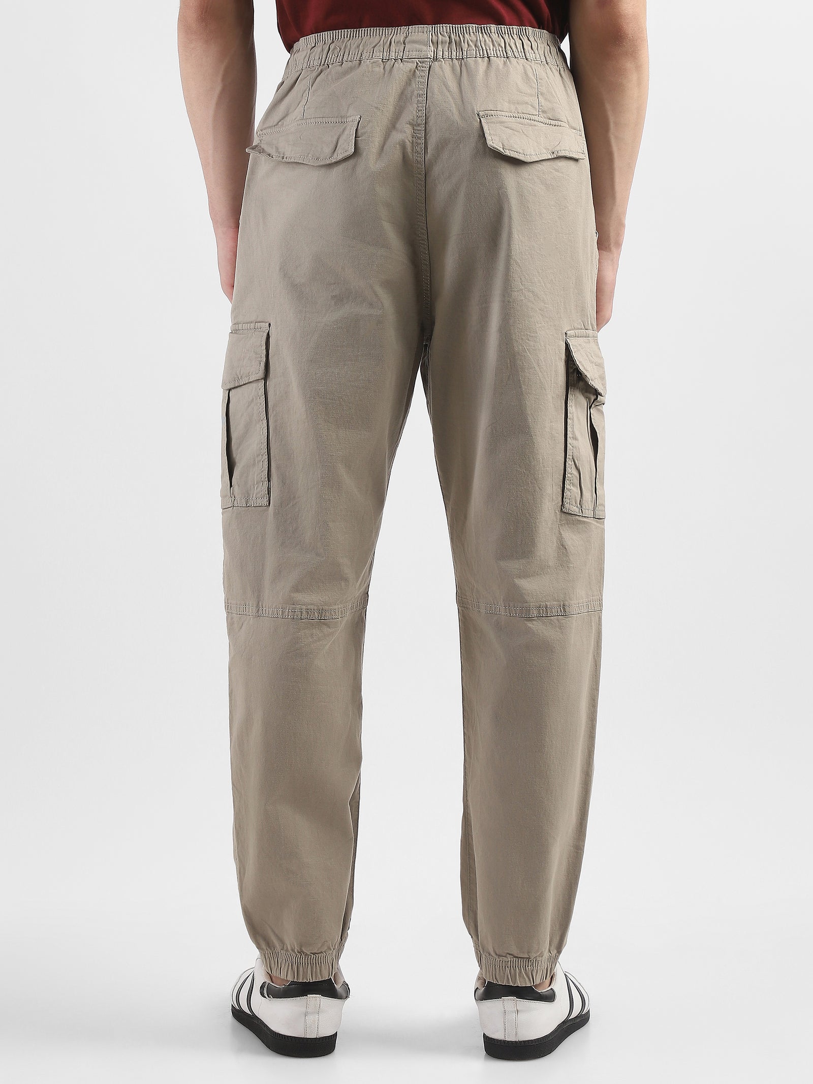 Men Light Green  Cotton Blend Cargo Jogger Pants