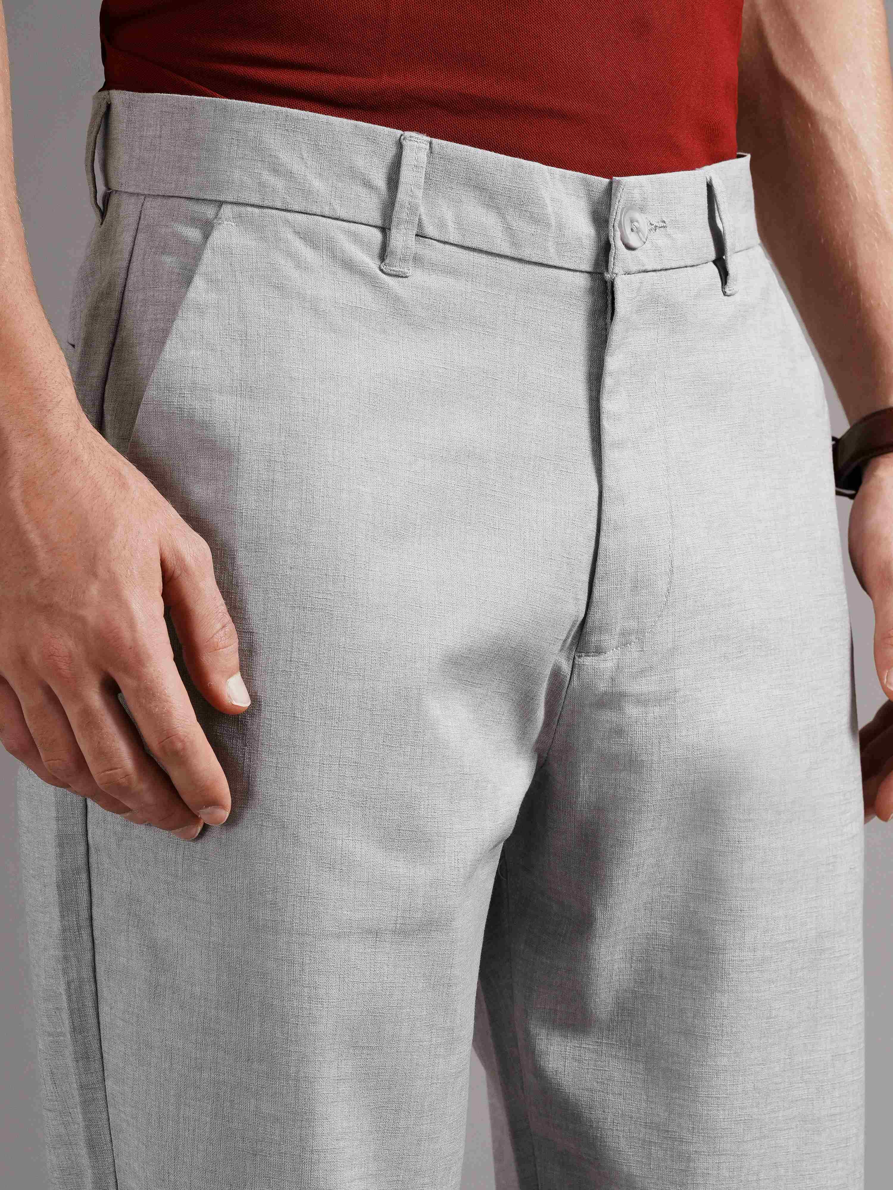 Men Grey Straight Fit Trousers