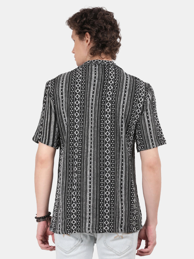 Men Black Slim Fit Spread Collar Half Sleeve Casual Shirt