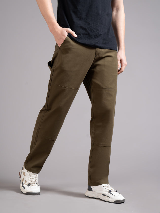 Men Olive Straight Fit Cargo Trouser